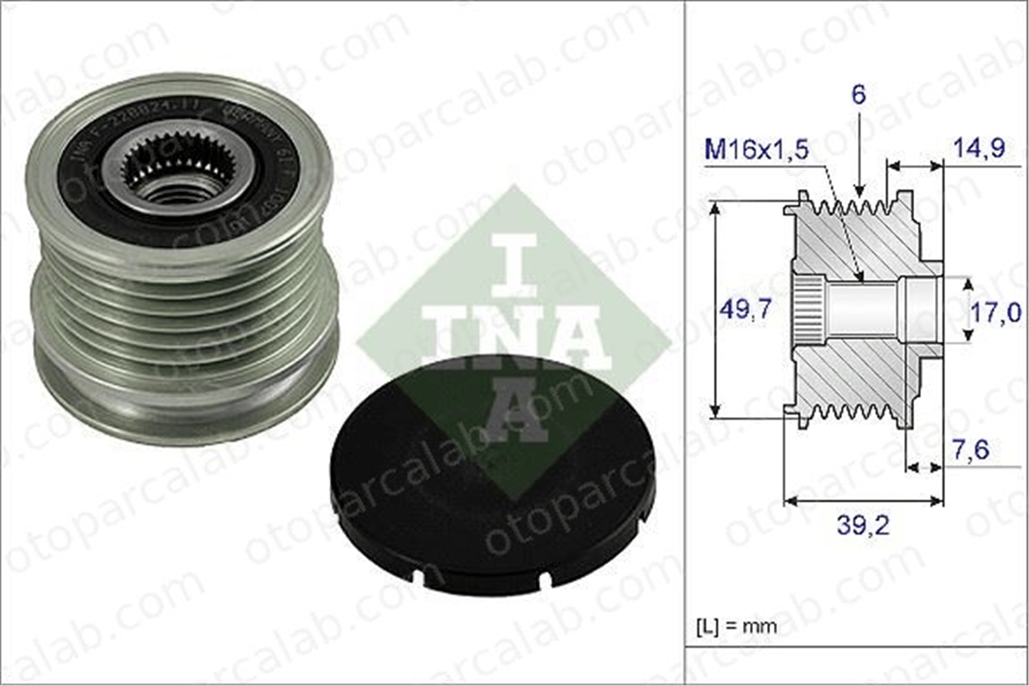 INA 535 0015 10 Alternatör Kasnağı MERCEDES-BENZ SPRINTER 3-t Minibüs/Otobüs SPRINTER 3-t Panelvan/Van A6111550215 101545902
