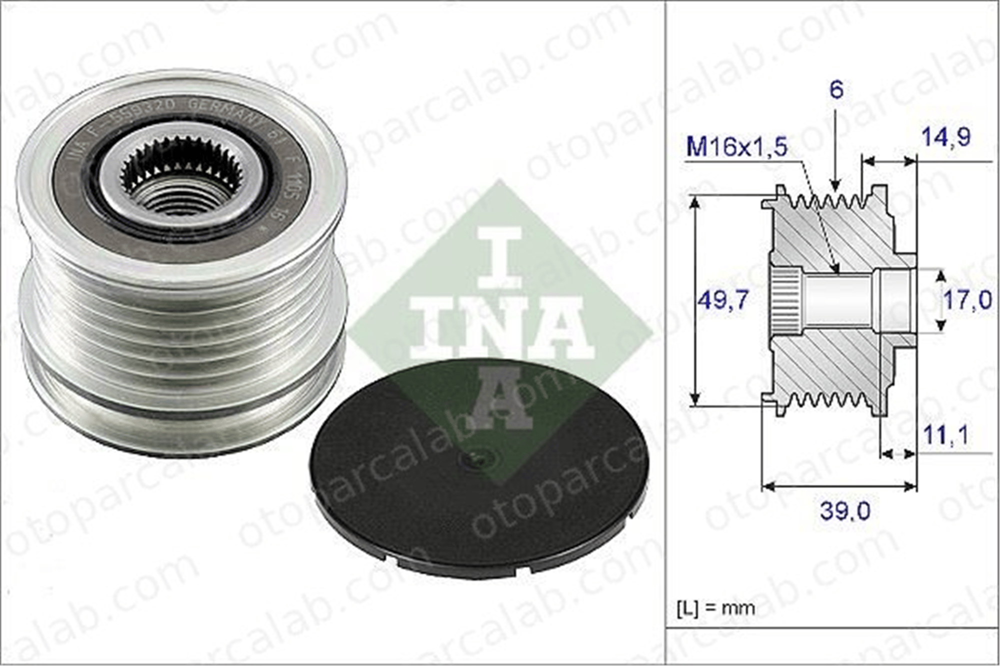 INA 535 0050 10 Alternatör Kasnağı MERCEDES-BENZ SPRINTER 3-t Panelvan/Van SPRINTER 3-t Platform şasi A6111550715 4862629AA