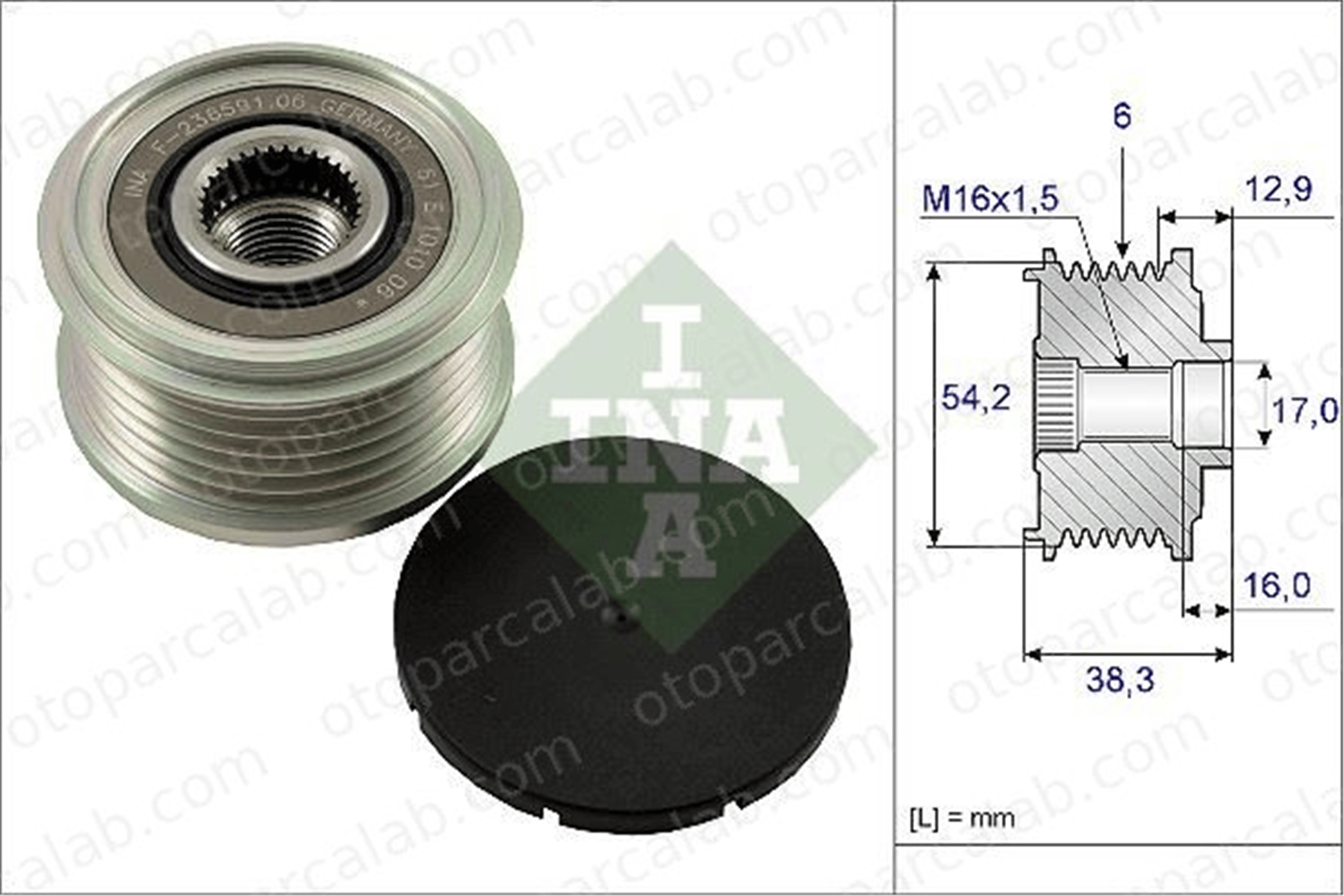 INA 535 0062 10 Alternatör Kasnağı CITROËN JUMPY JUMPY Panelvan/Van 535006210 570200