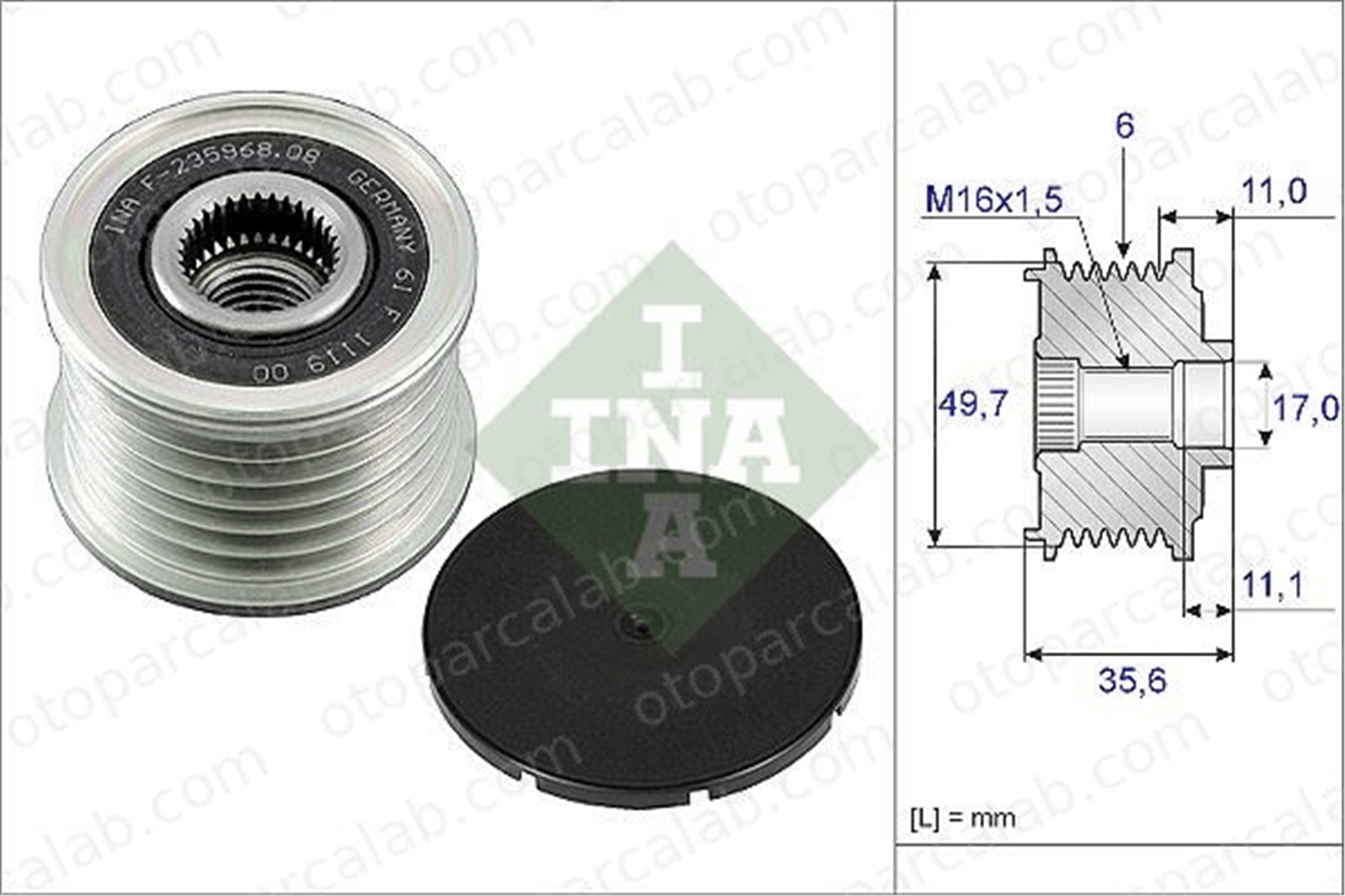 INA 535 0086 10 Alternatör Kasnağı MERCEDES-BENZ E-SERISI E-SERISI T-Model A6461500260 121549802