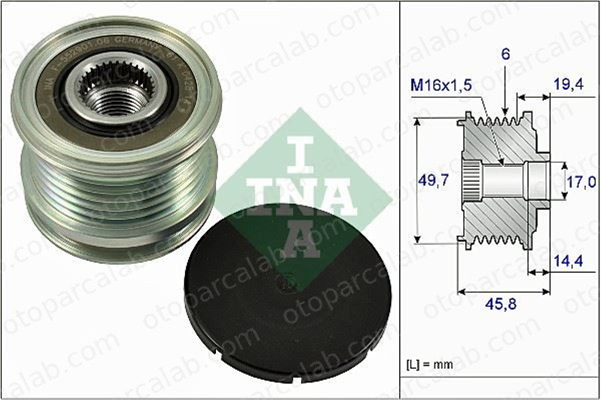 INA 535 0168 10 Alternatör Kasnağı MERCEDES-BENZ SPRINTER 3,5-t Panelvan/Van E-SERISI A6461550115 4801227AA