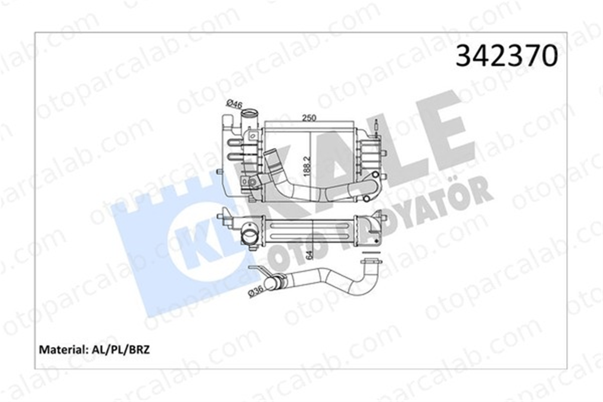 KALE 342370 Turbo Radyatörü TOYOTA URBAN CRUISER SUBARU TREZIA 179000N030 179000N010