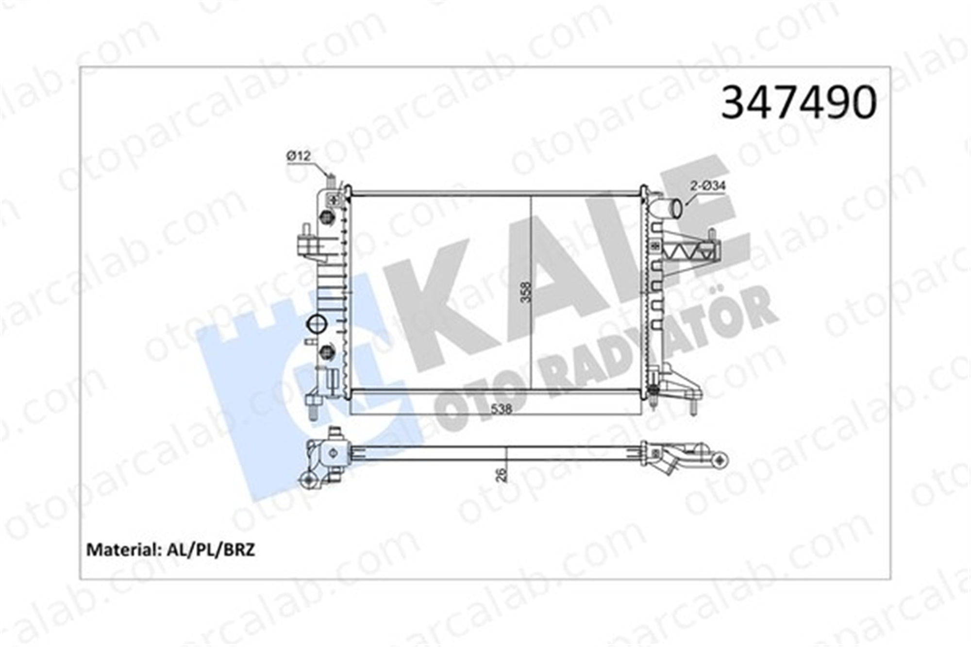 KALE 347490 Su Radyatörü OPEL CORSA C TIGRA TwinTop 347490 1300239