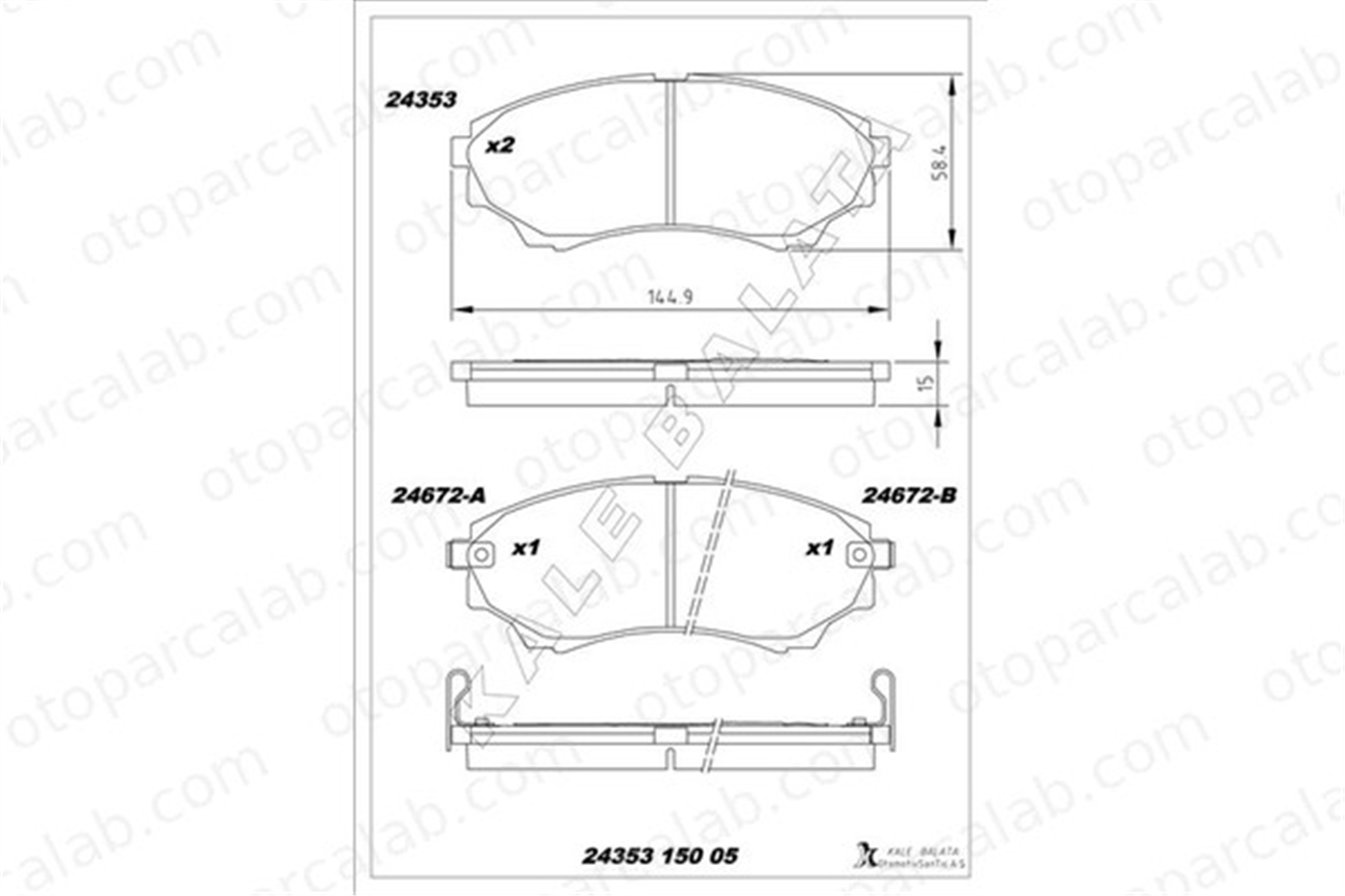 KALE BALATA 24353 150 05 ANS KD11 Fren Disk Balata Ön FORD RANGER MAZDA B-SERIE UMY13328ZA 3M352001AA