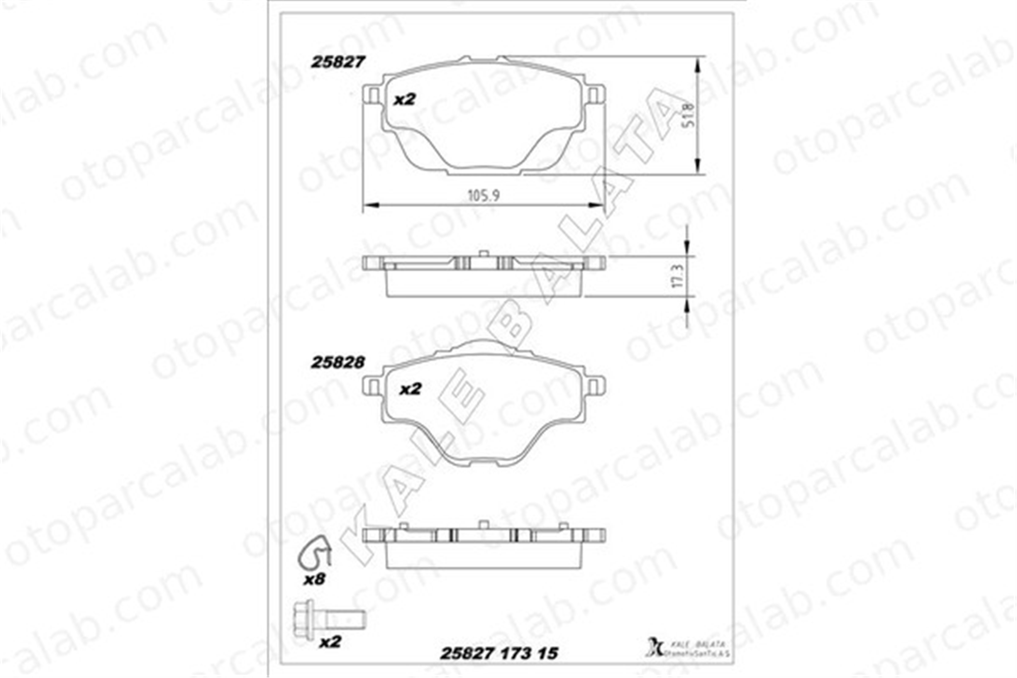 KALE BALATA 25827 173 15 MSH KD11 Fren Disk Balata Arka PEUGEOT 3008 SUV 5008 II 95525386 1609000980