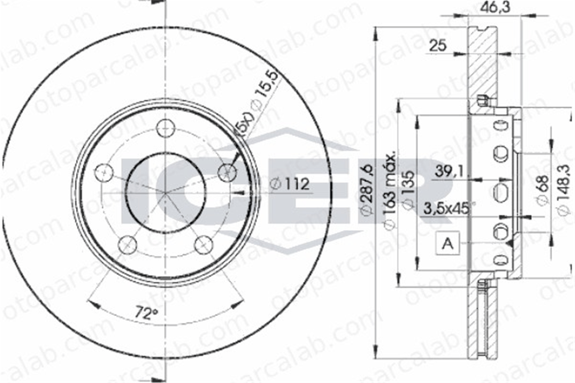 KALE BALATA TFD00085 Fren Disk Ayna Ön Sağ ve Sol AUDI A6 C5 Avant A6 C5 4A0615301C 4A0615301D