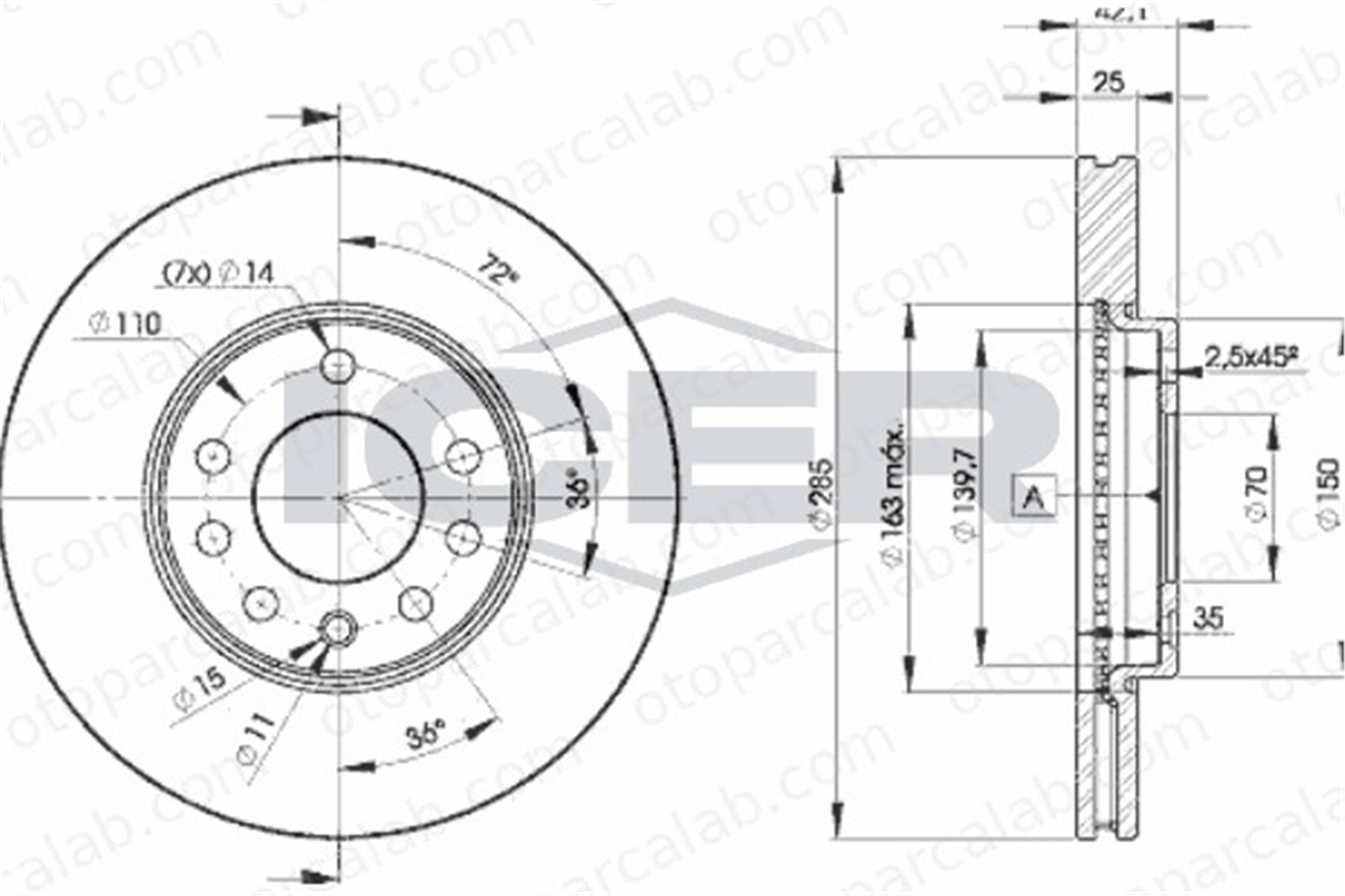 KALE BALATA TFD00125 Fren Disk Ayna Ön Sağ ve Sol OPEL VECTRA C VECTRA C GTS 569003 93171497
