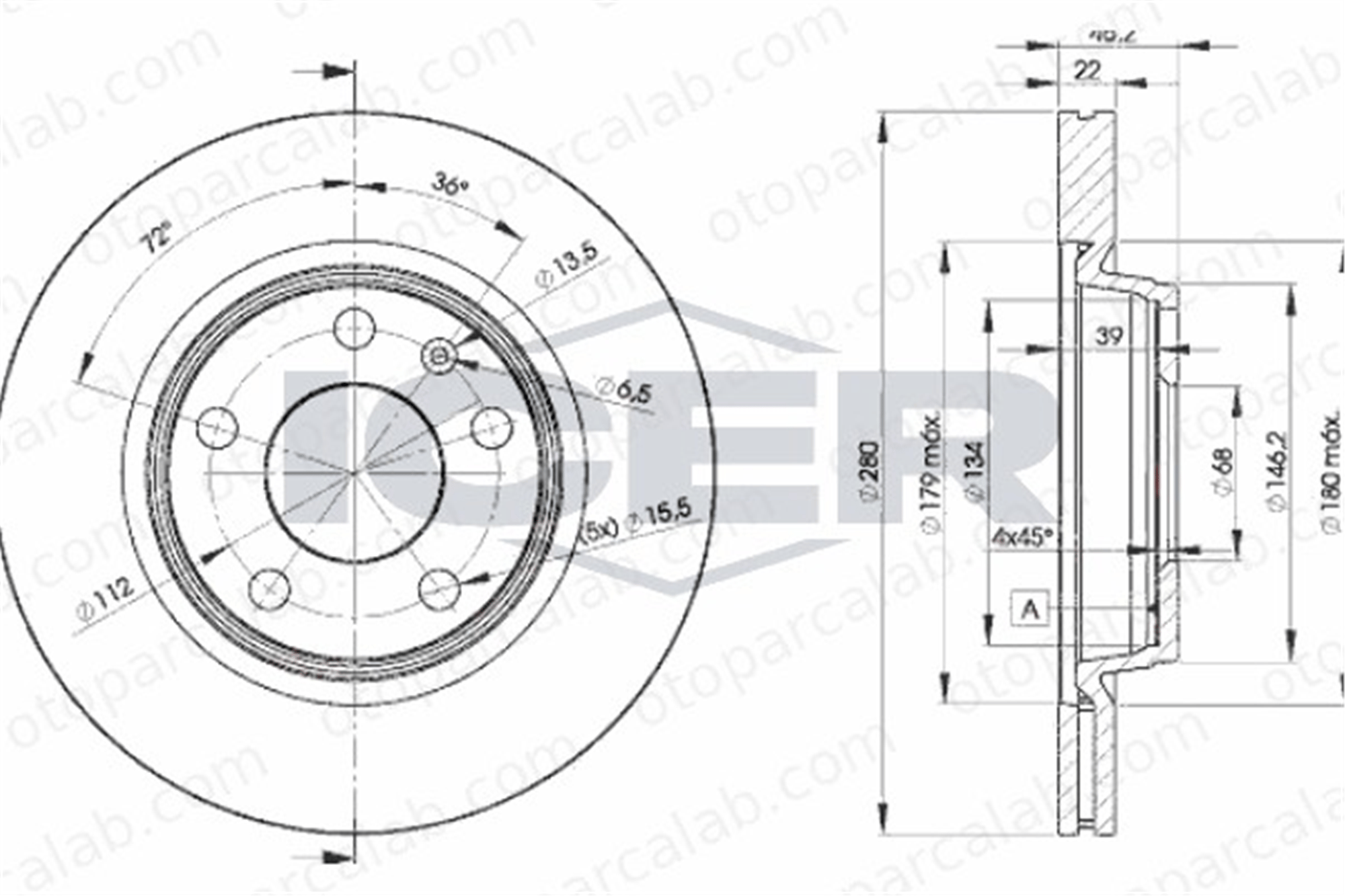 KALE BALATA TFD00185 Fren Disk Ayna Ön Sağ ve Sol SEAT EXEO AUDI A4 B6 8E0615301B 8E0615301D