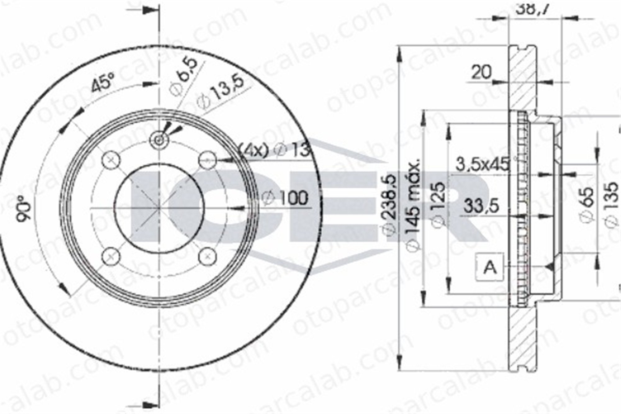KALE BALATA TFD00248 Fren Disk Ayna Ön Sağ ve Sol SEAT IBIZA II VW GOLF II 321615301A 321615301B