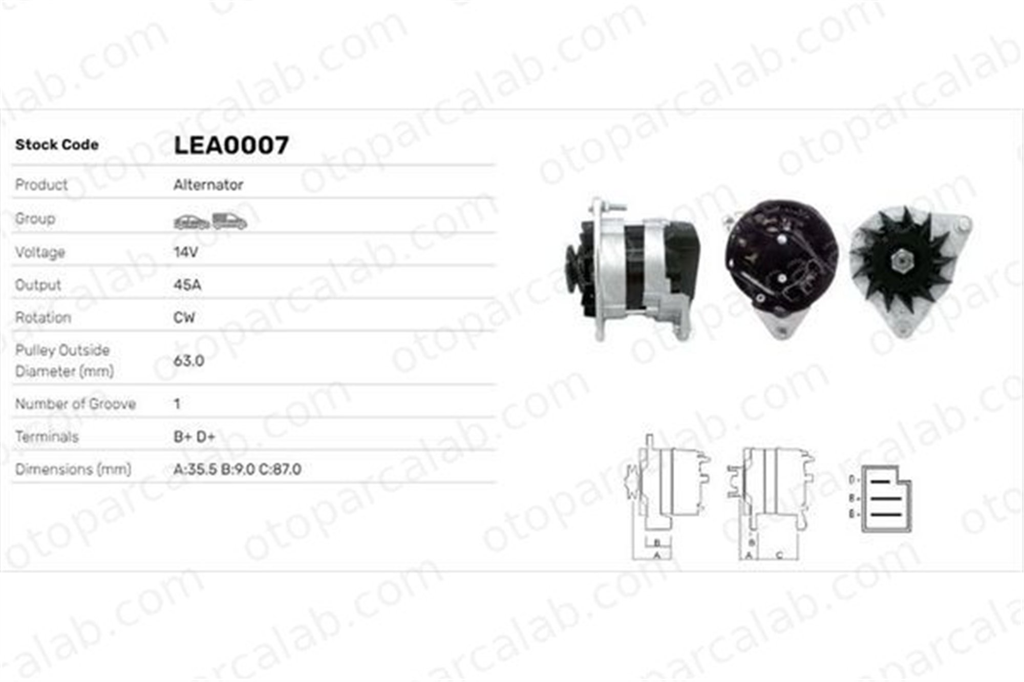 LUCAS ELEKTRIK LEA0007 Alternatör FORD TAUNUS V TRANSIT Minibüs/Otobüs LEA0007 1485512