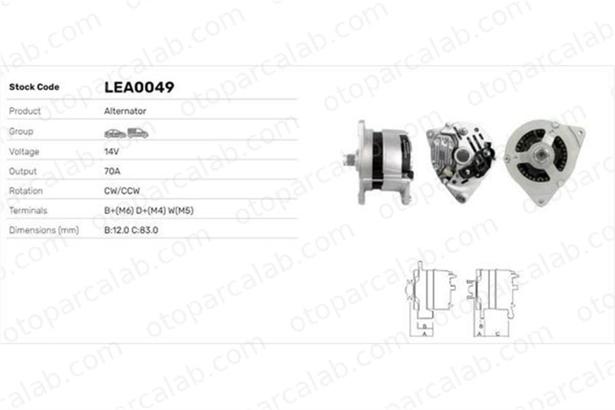 LUCAS ELEKTRIK LEA0049 Alternatör FORD FIESTA III ROVER 100 / METRO Hatchback LEA0049 82008638