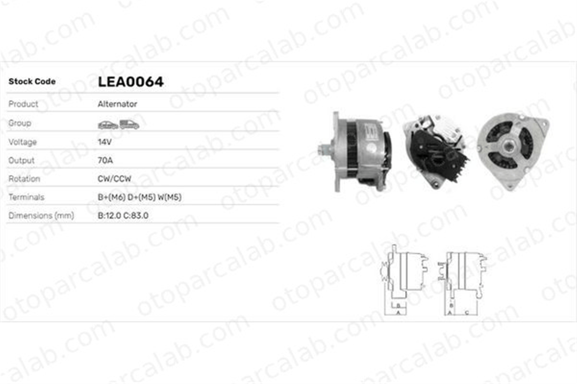 LUCAS ELEKTRIK LEA0064 Alternatör FORD TRANSIT Panelvan/Van TRANSIT Minibüs/Otobüs LEA0064 1658022