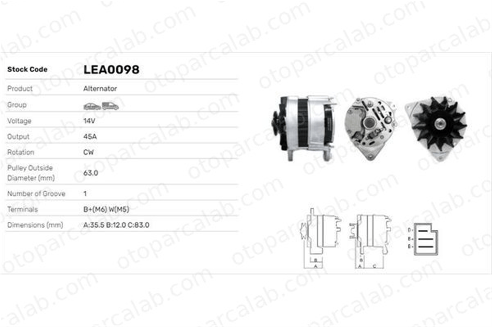 LUCAS ELEKTRIK LEA0098 Alternatör FORD CAPRI I MG MAESTRO LEA0098 5007075