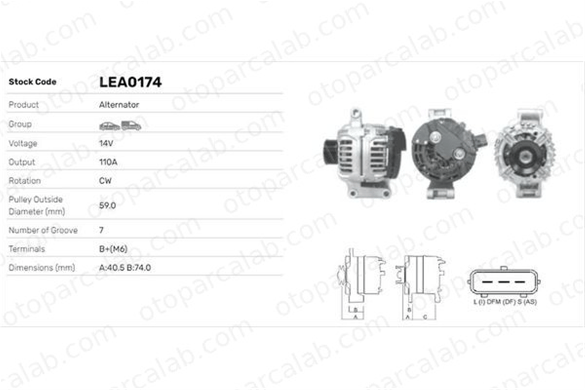 LUCAS ELEKTRIK LEA0174 Alternatör FORD TRANSIT Panelvan/Van TRANSIT Minibüs/Otobüs 3C1610300AA 4041624