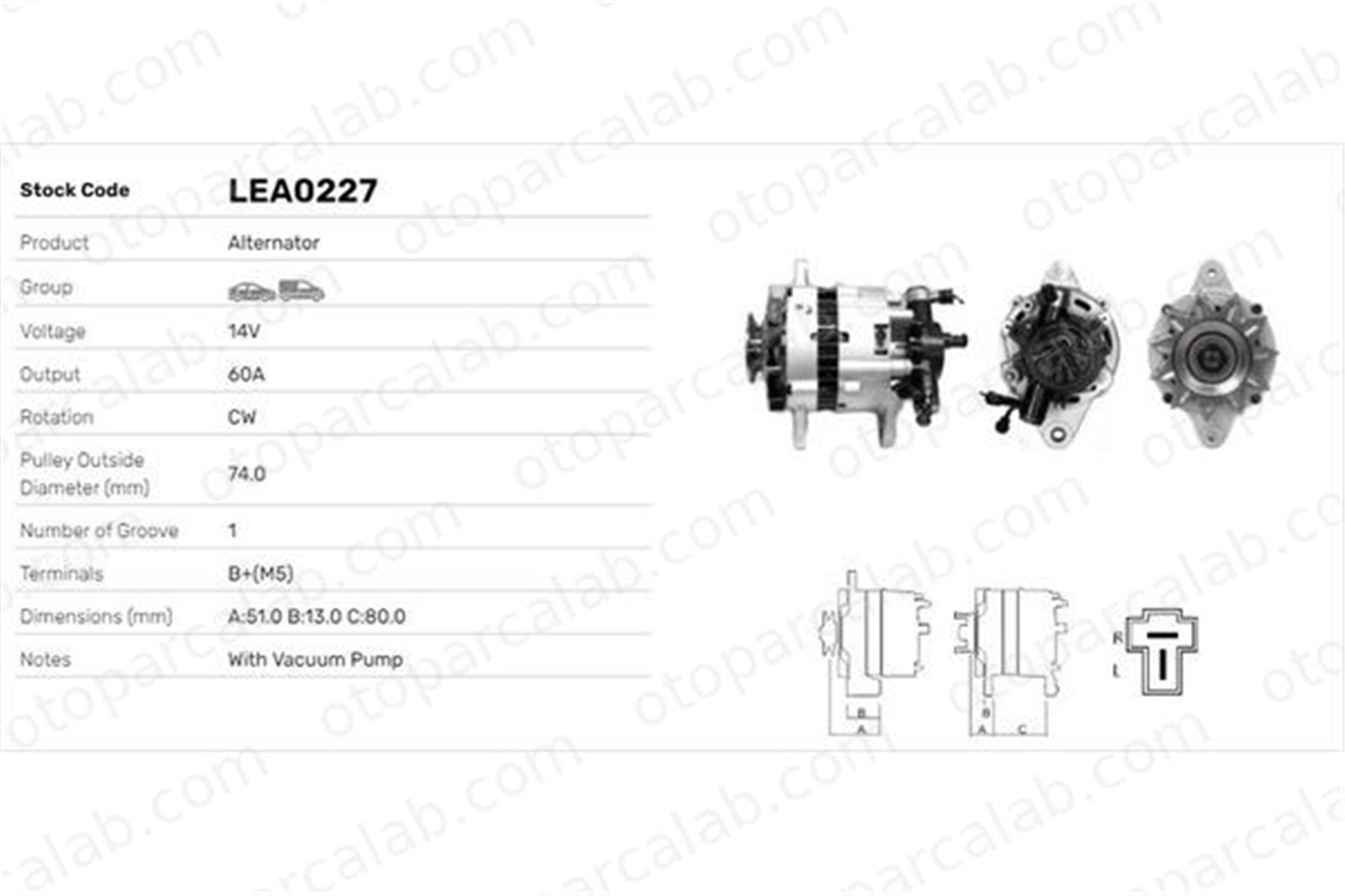 LUCAS ELEKTRIK LEA0227 Alternatör MAZDA E Panelvan/Van E Minibüs/Otobüs LEA0227 LR150407