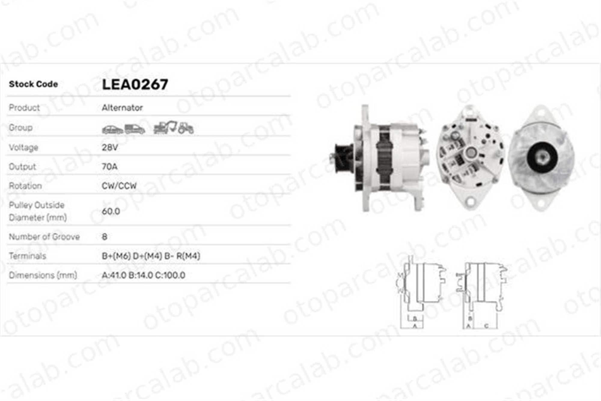 LUCAS ELEKTRIK LEA0267 Alternatör INTERNATIONAL HARV. CM-Series C-Series 1077977 1305787H91