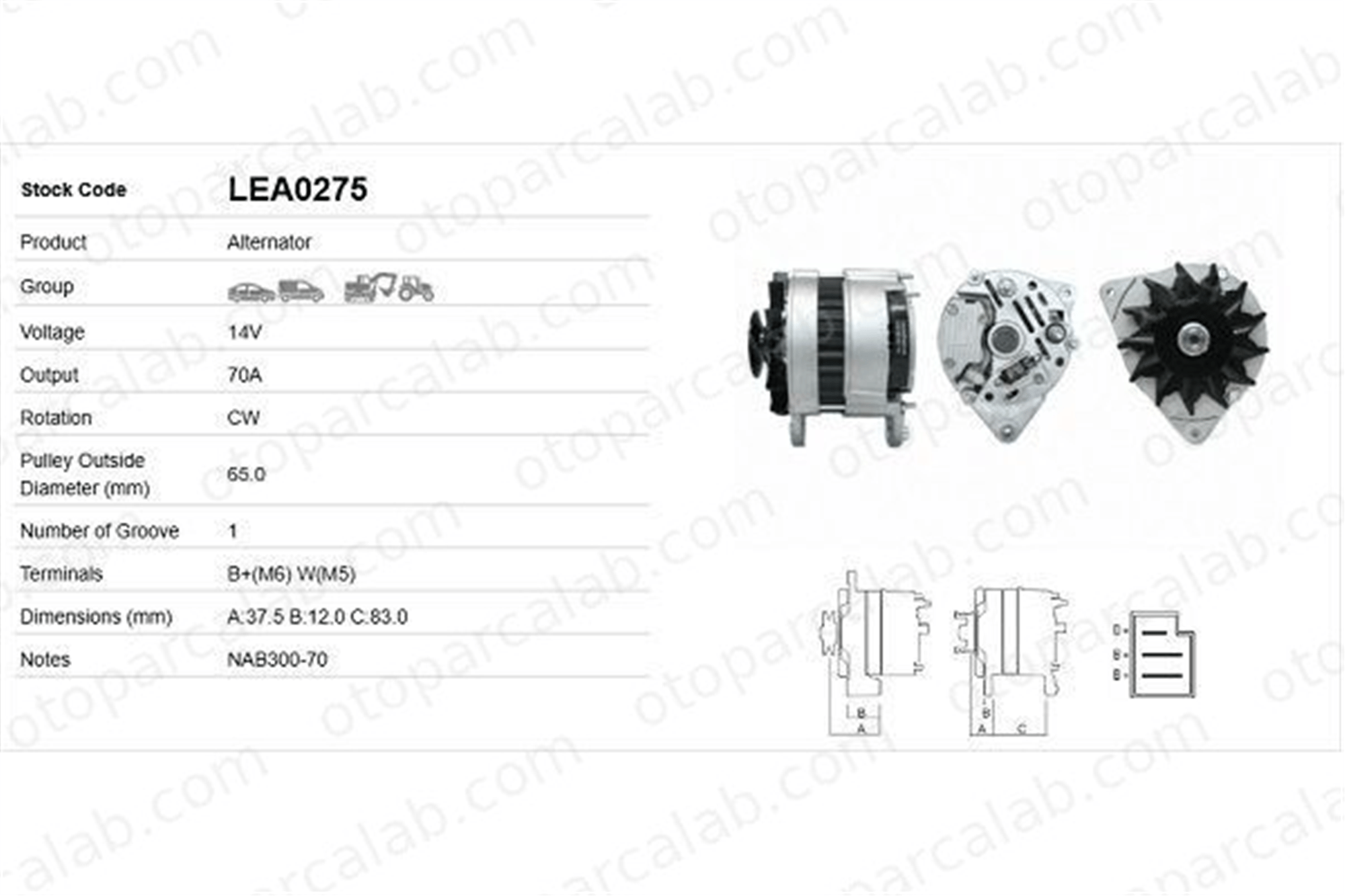 LUCAS ELEKTRIK LEA0275 Alternatör ROVER 800 800 Hatchback LEA0275 AH2040C4