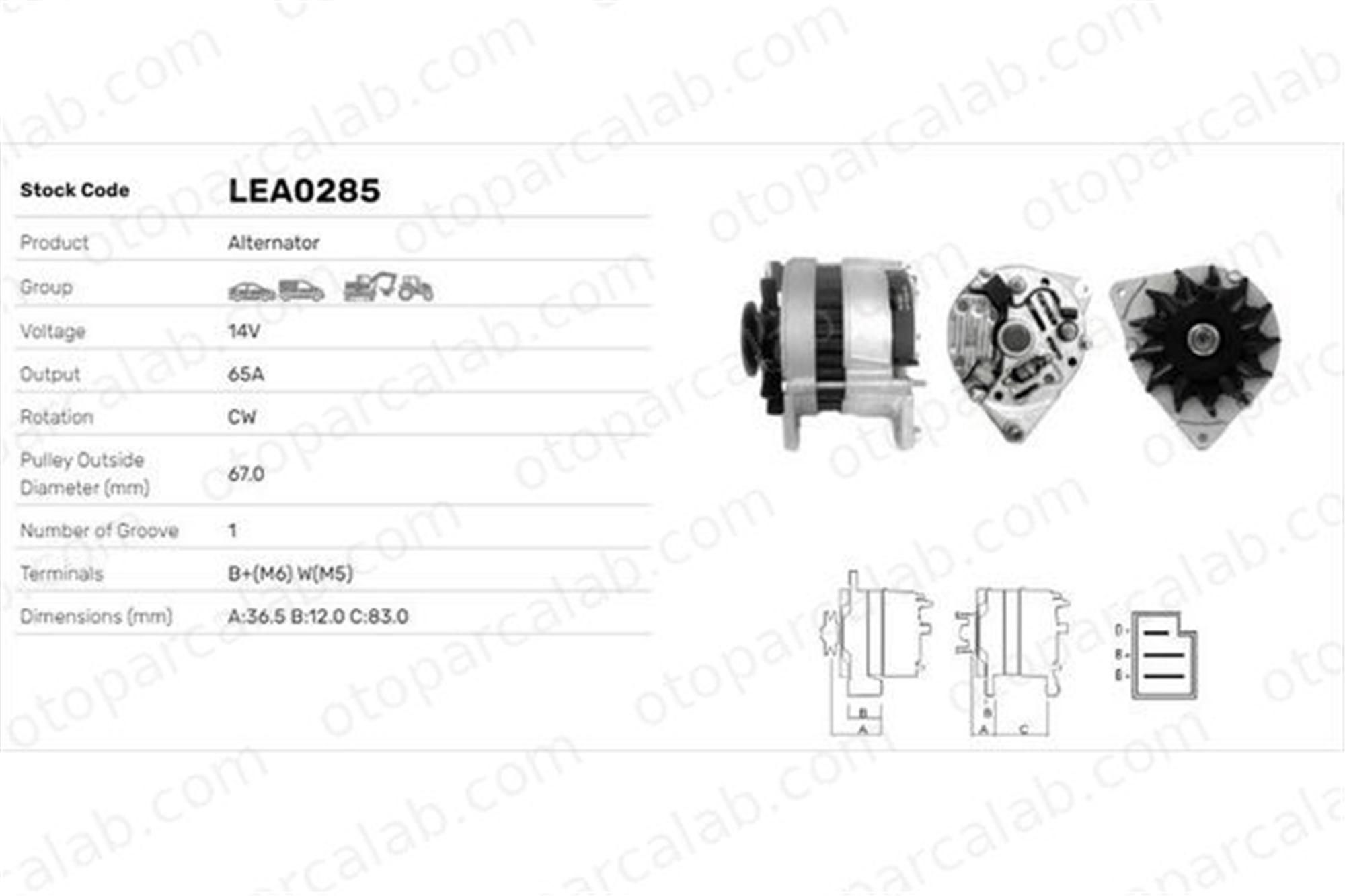 LUCAS ELEKTRIK LEA0285 Alternatör ROVER 800 800 Hatchback LEA0285 AH2040C4