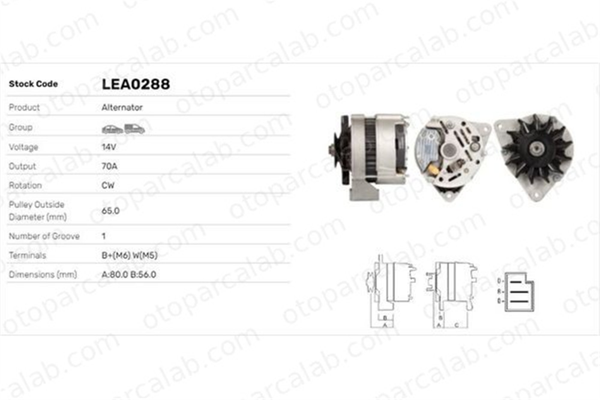 LUCAS ELEKTRIK LEA0288 Alternatör ALFA ROMEO 33 TALBOT HORIZON 46903015A 046903015A
