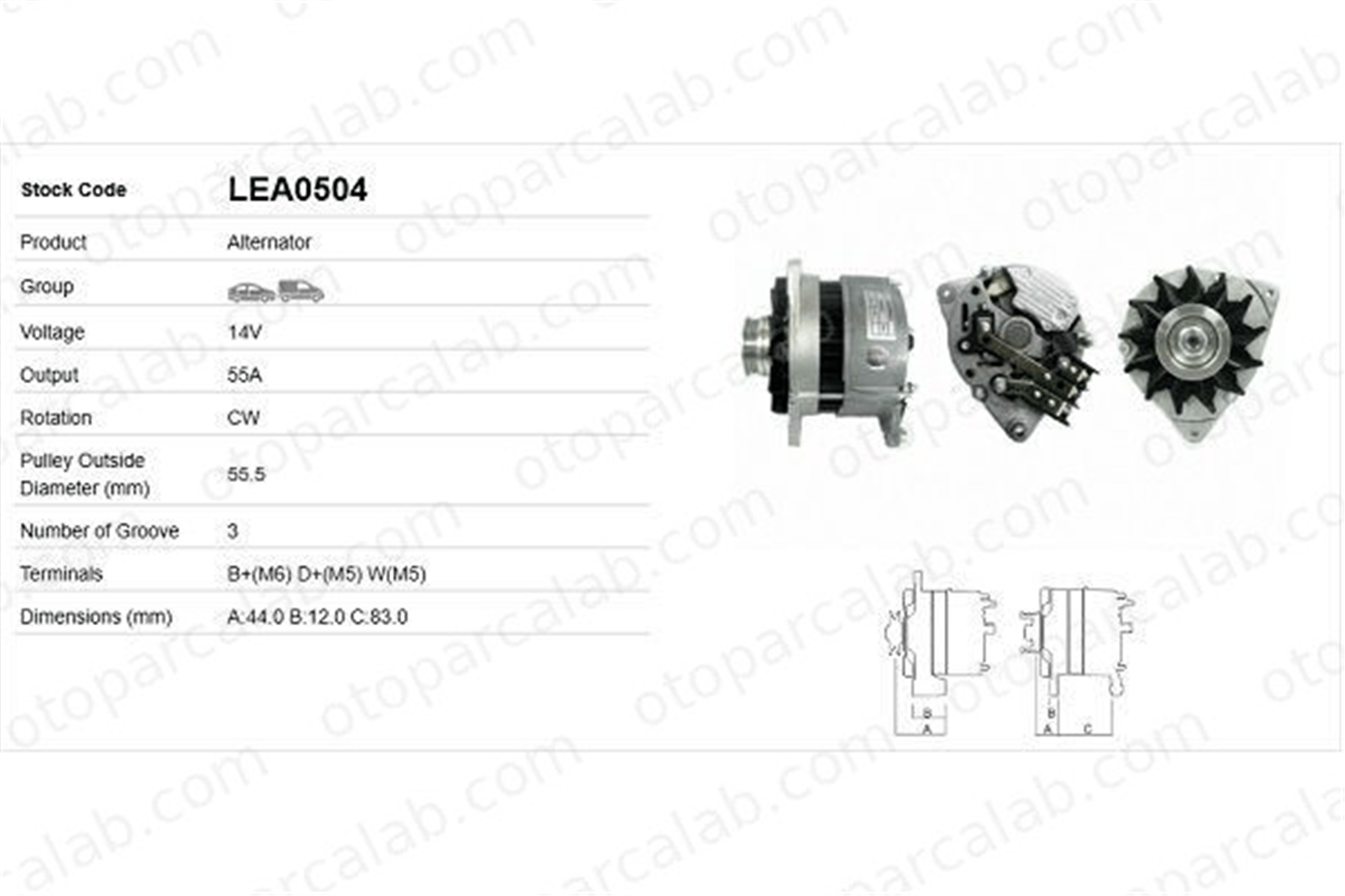 LUCAS ELEKTRIK LEA0504 Alternatör ALFA ROMEO 8C AUDI 100 C3 Avant 89FF10300CC 89FF10300CD