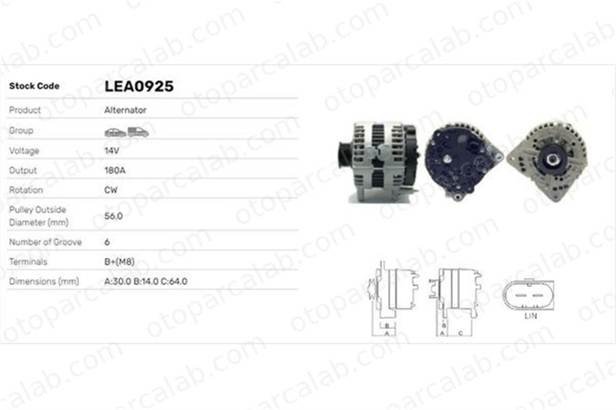 LUCAS ELEKTRIK LEA0925 Alternatör AUDI A6 C6 A6 C6 Avant LEA0925 59903018E