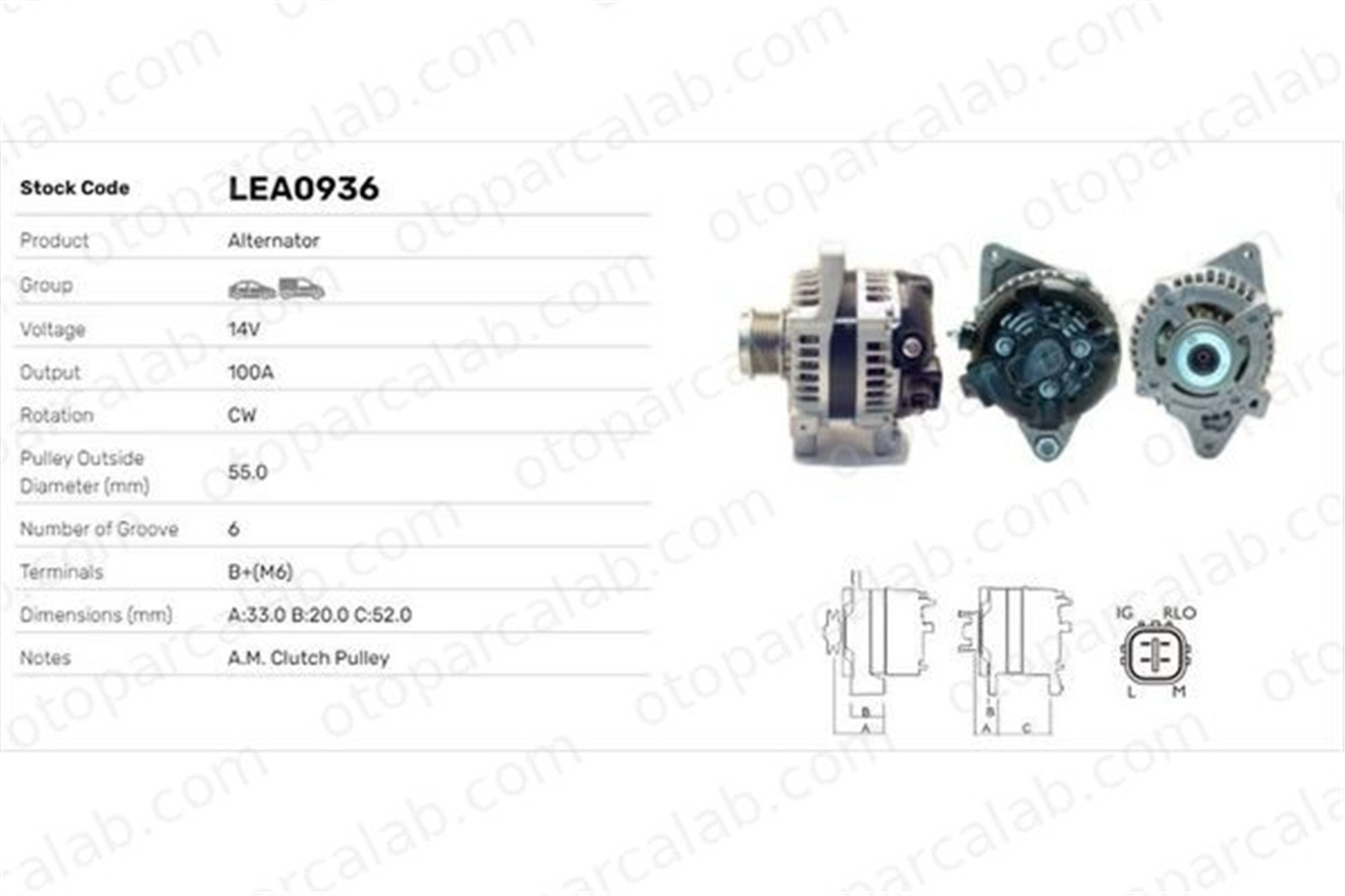 LUCAS ELEKTRIK LEA0936 Alternatör TOYOTA AURIS AVENSIS Sedan LEA0936 270600T050