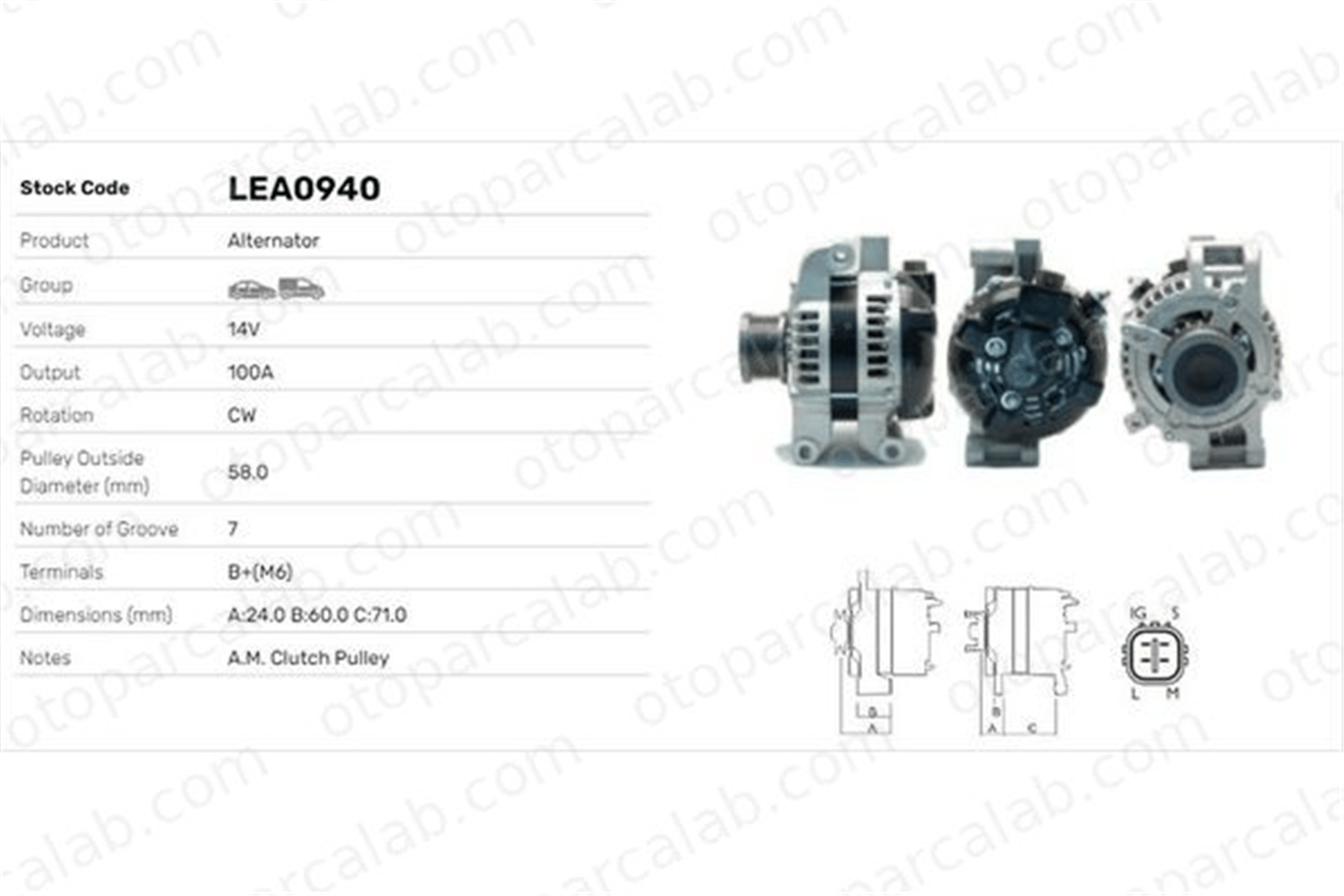 LUCAS ELEKTRIK LEA0940 Alternatör TOYOTA AURIS AVENSIS Sedan LEA0940 270600R011