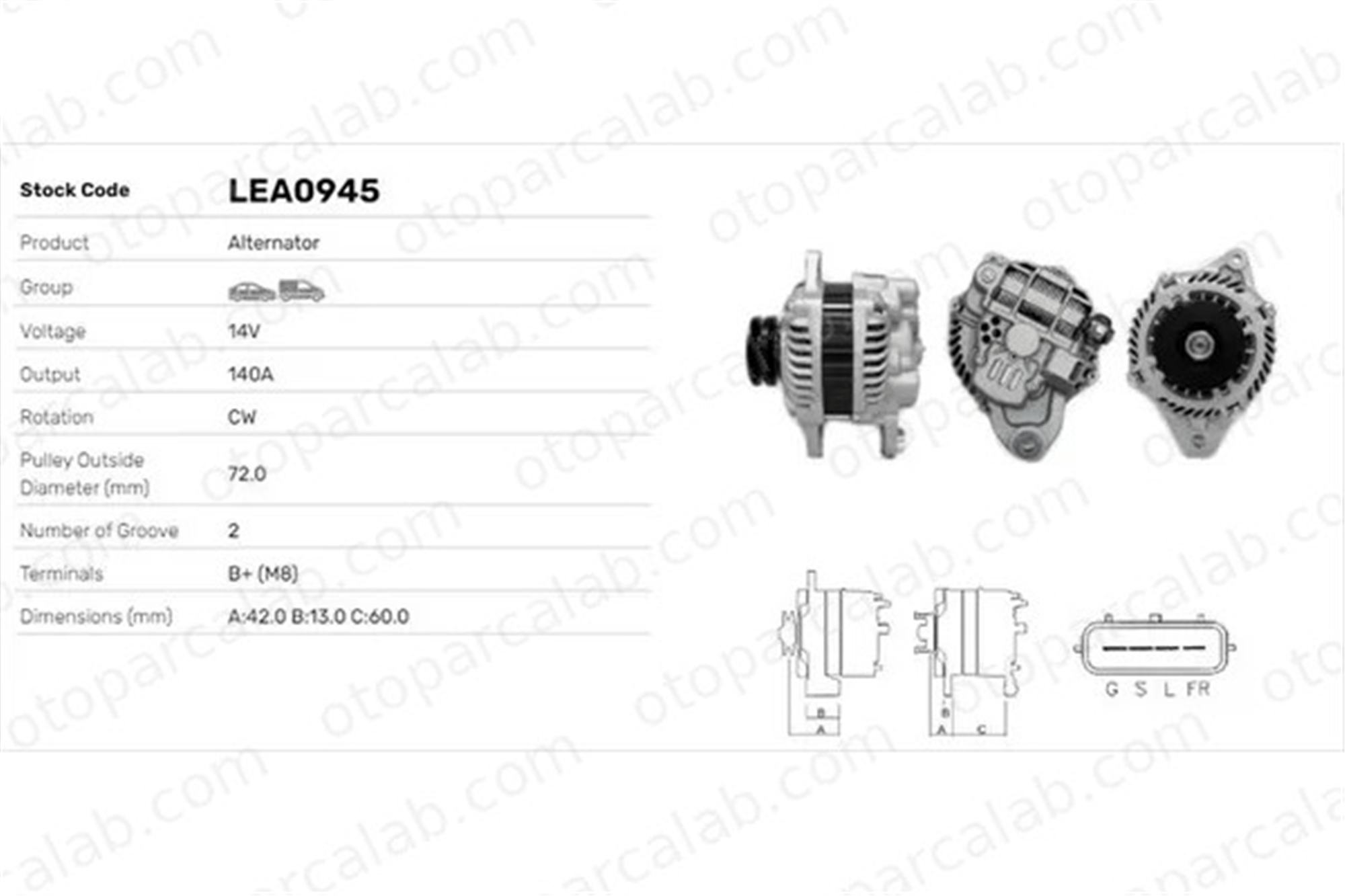 LUCAS ELEKTRIK LEA0945 Alternatör MITSUBISHI PAJERO IV PAJERO IV Van 1800A115 1800A116