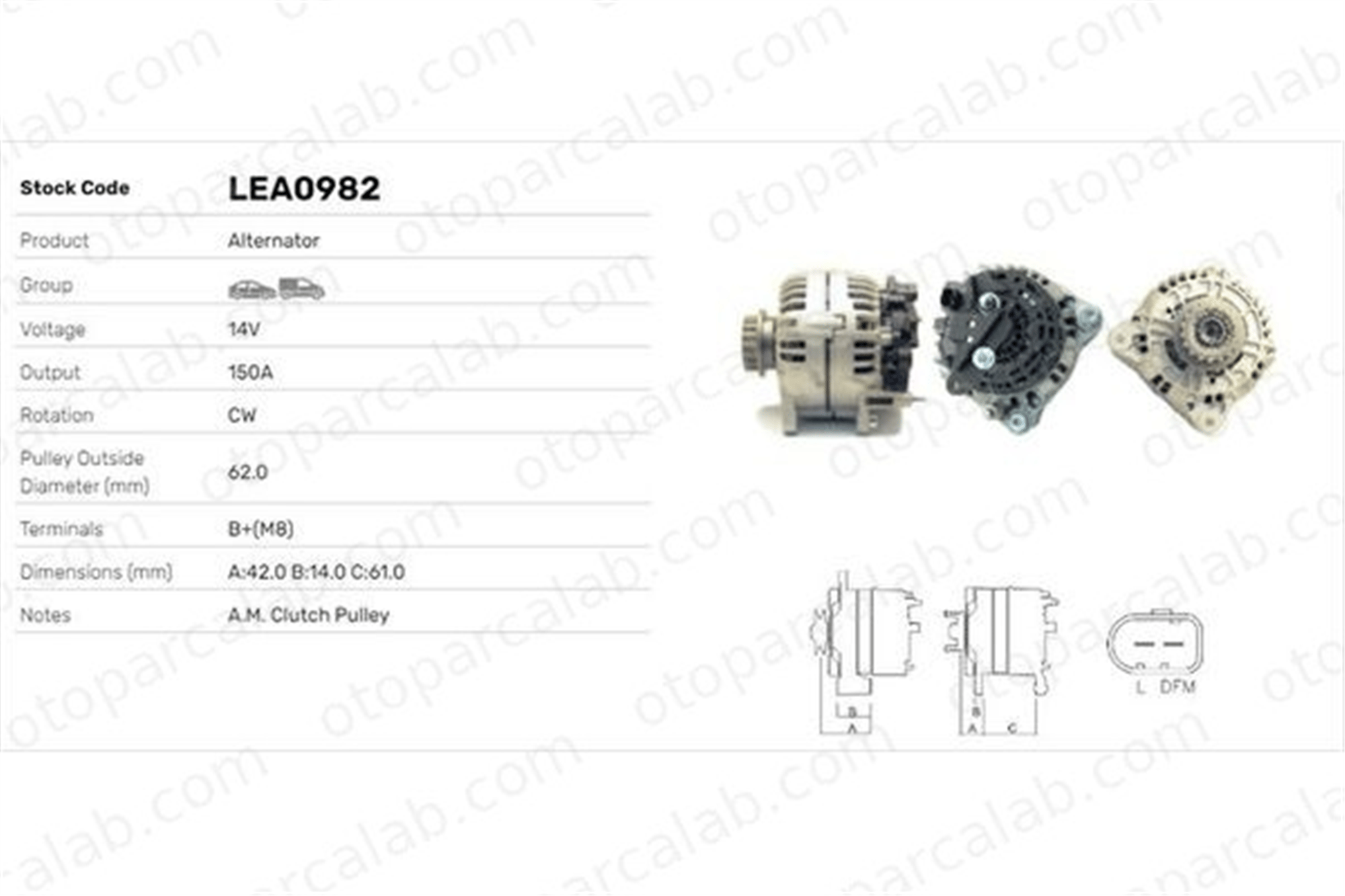 LUCAS ELEKTRIK LEA0982 Alternatör VW MULTIVAN T5 TRANSPORTER T5 Minibüs/Otobüs 70903024A 070903024A
