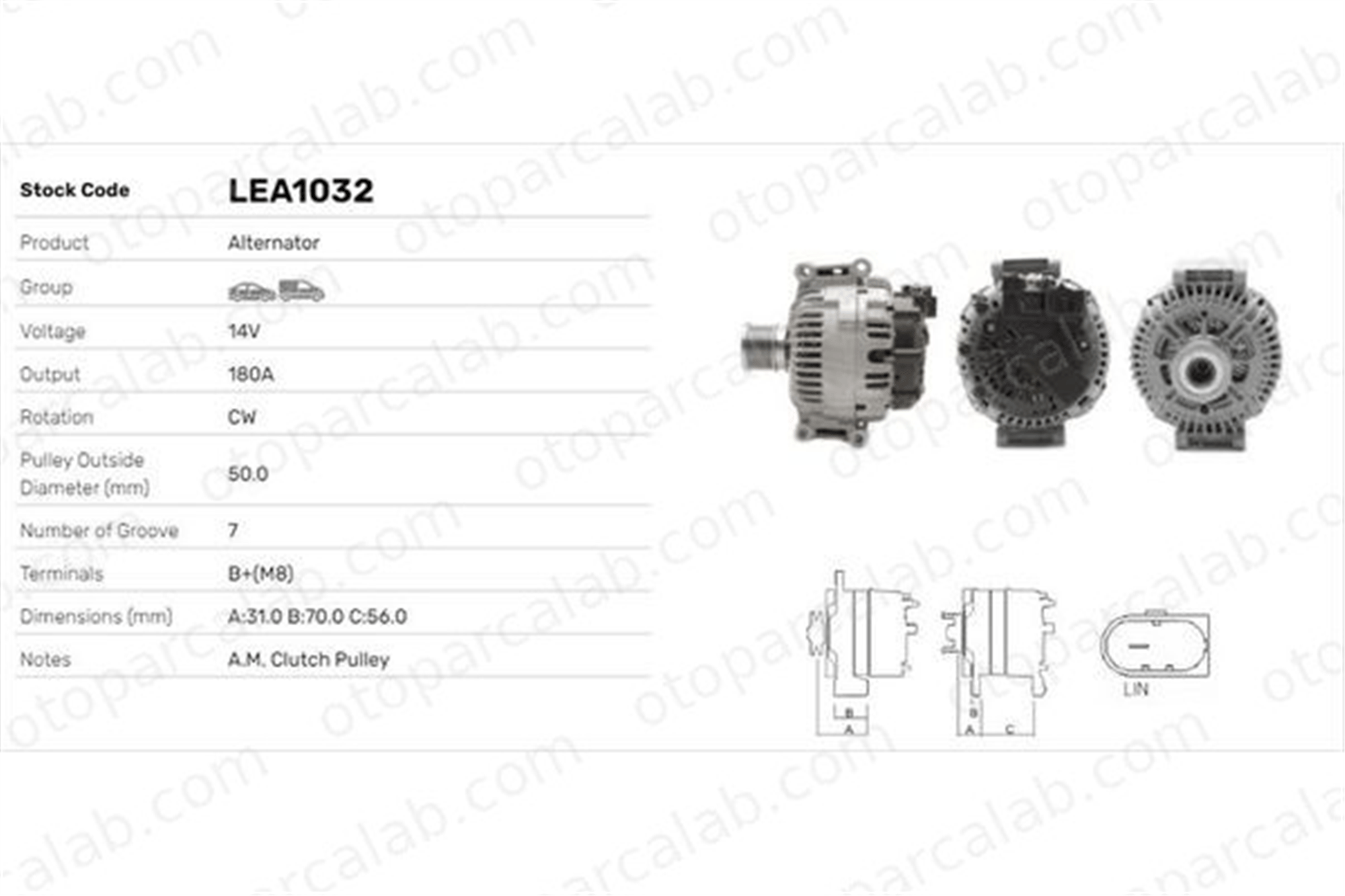 LUCAS ELEKTRIK LEA1032 Alternatör CHRYSLER 300C Touring 300C LEA1032 4896808AA
