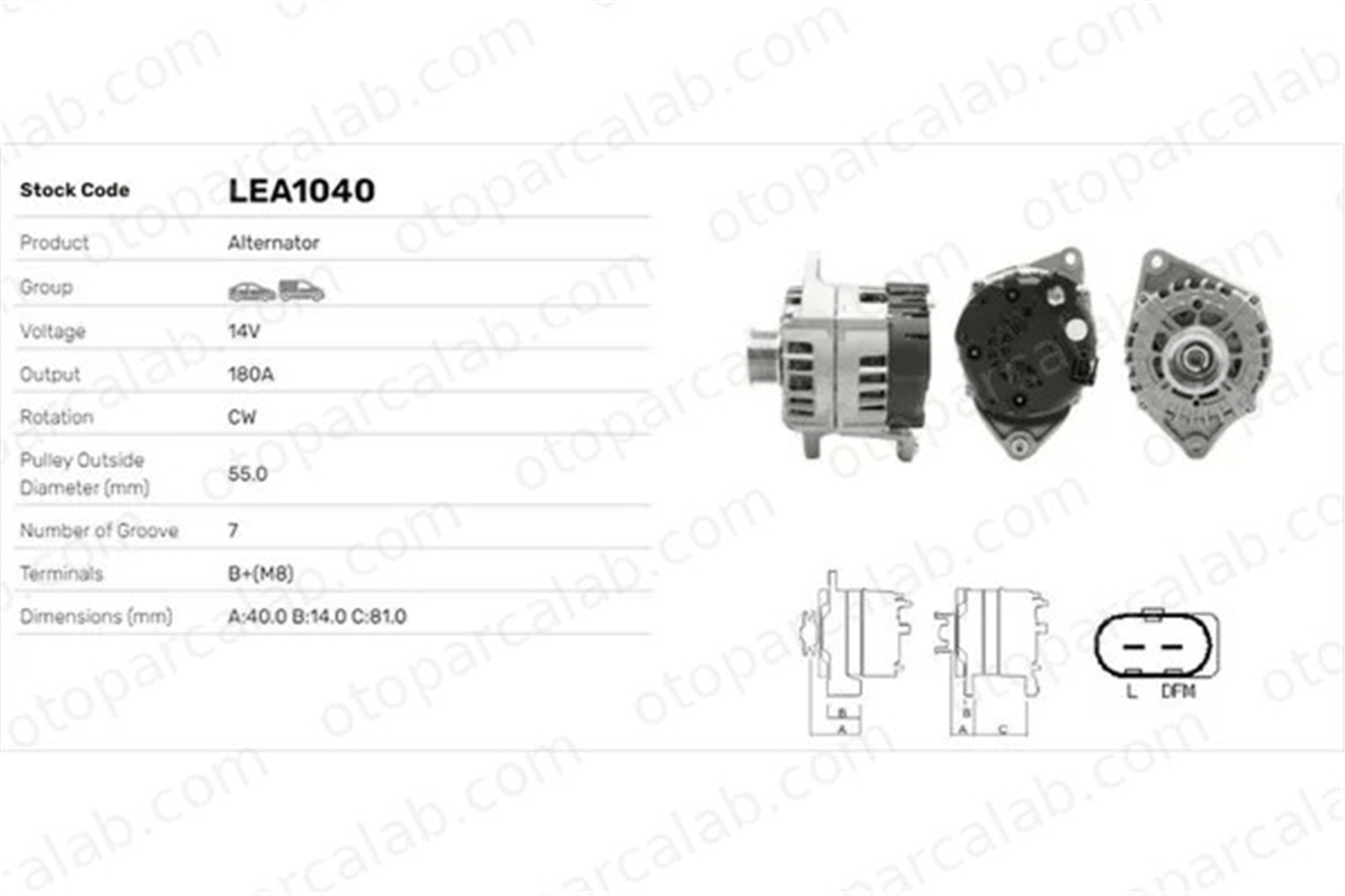 LUCAS ELEKTRIK LEA1040 Alternatör IVECO DAILY IV Panelvan/Van DAILY IV Platform şasi 504280010 5801526031