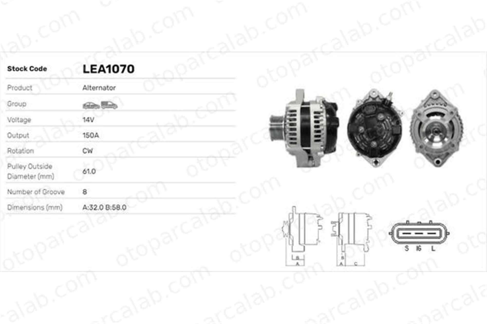 LUCAS ELEKTRIK LEA1070 Alternatör JOHN DEERE Series 6 Series 5 LEA1070 RE186320