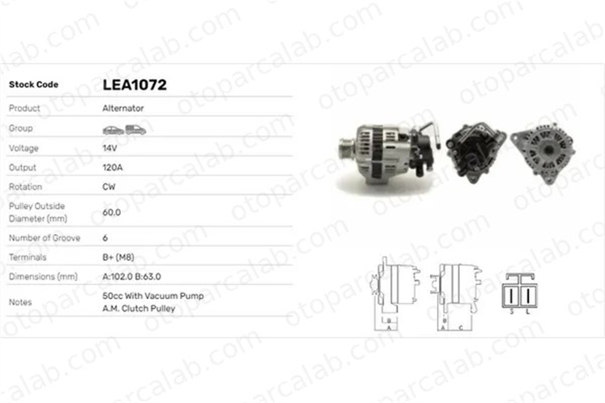 LUCAS ELEKTRIK LEA1072 Alternatör HYUNDAI TUCSON KIA SPORTAGE II LEA1072 3730027020