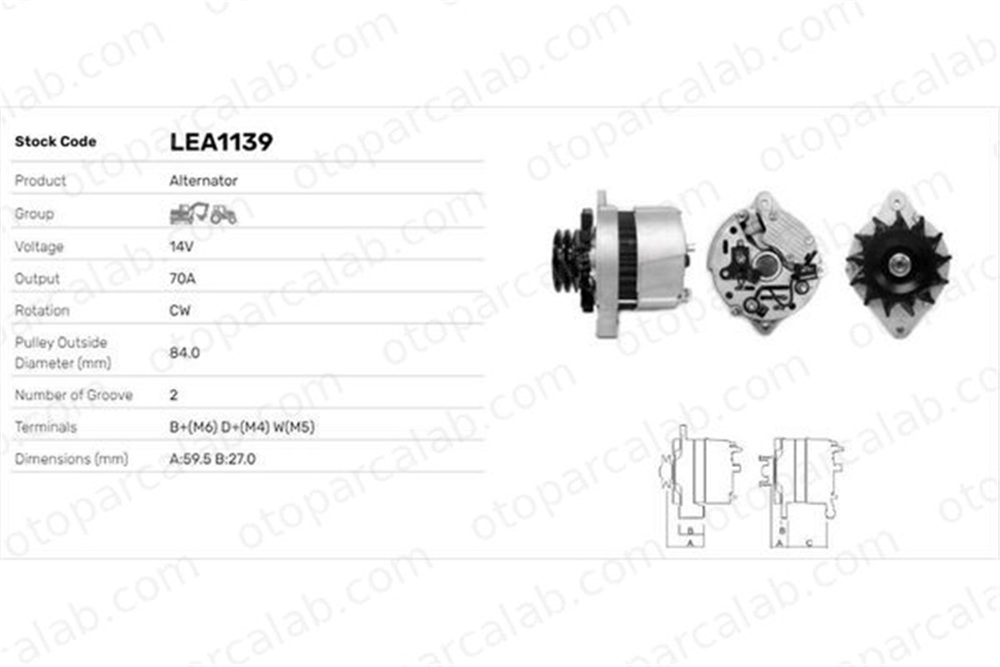 LUCAS ELEKTRIK LEA1139 Alternatör RENAULT 25 21 Sedan 6005700087 3618907R1