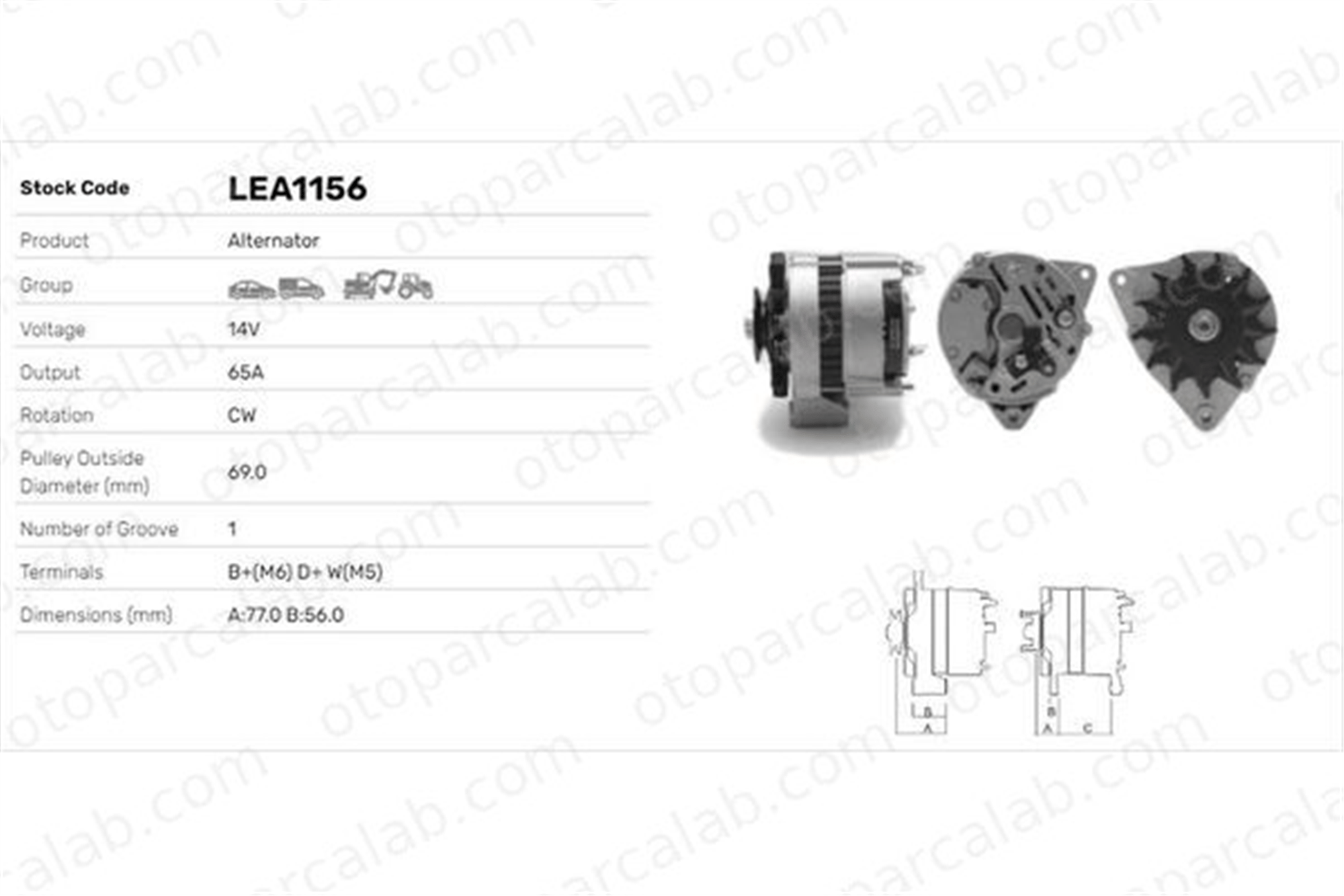 LUCAS ELEKTRIK LEA1156 Alternatör TALBOT HORIZON 1307-1510 12311277232 12311277502