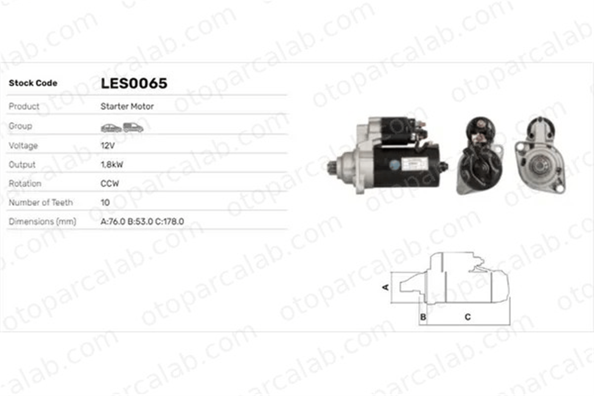 LUCAS ELEKTRIK LES0065 Marş Dinamosu VW PASSAT B3/B4 PASSAT B3/B4 Variant 2A911023J 2A911023JX