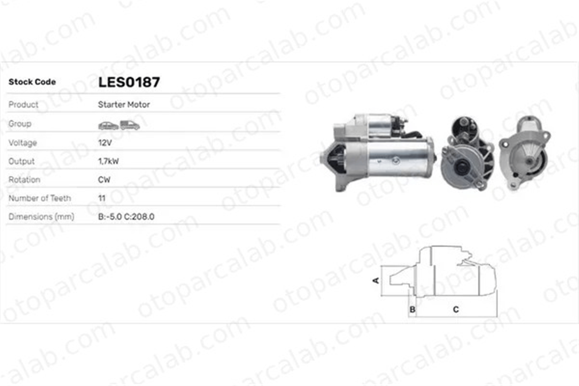 LUCAS ELEKTRIK LES0187 Marş Dinamosu CITROËN BX BX Break VALEO438068 1502453001E