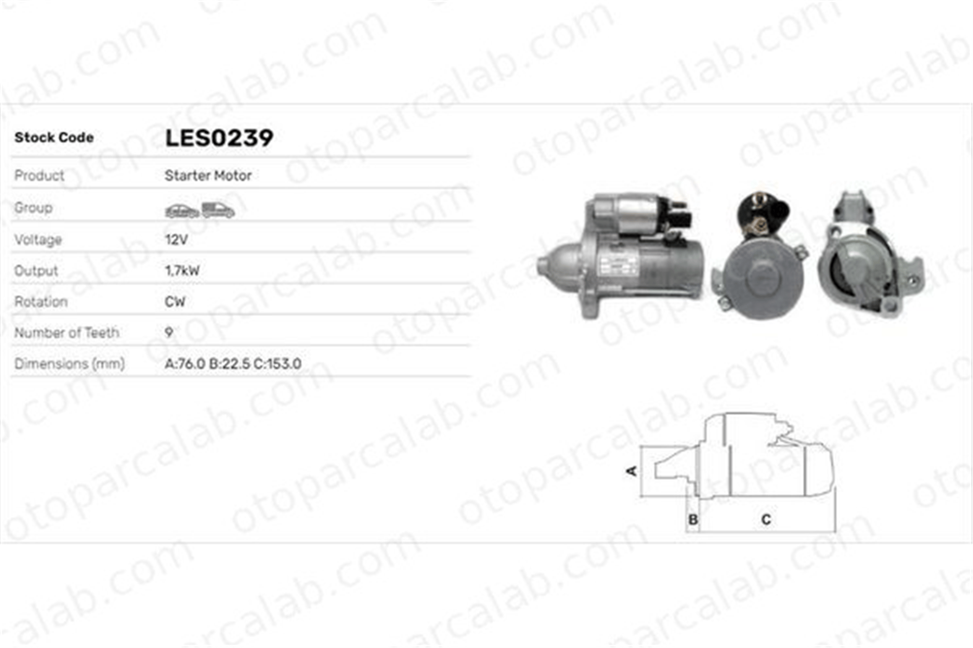 LUCAS ELEKTRIK LES0239 Marş Dinamosu AUDI V8 A4 B7 79911023C 079911023C
