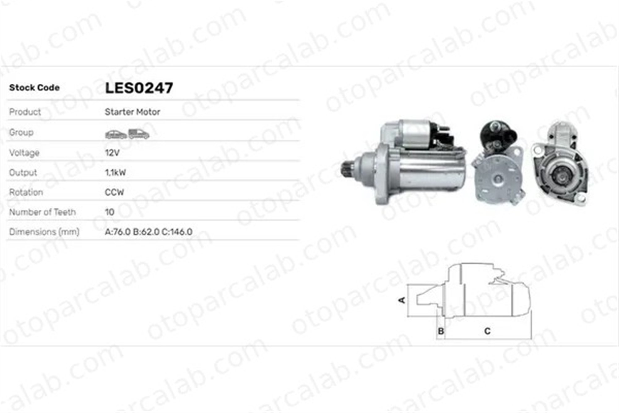 LUCAS ELEKTRIK LES0247 Marş Dinamosu VW TIGUAN SKODA OCTAVIA II Combi 2M911023G 2M911021B