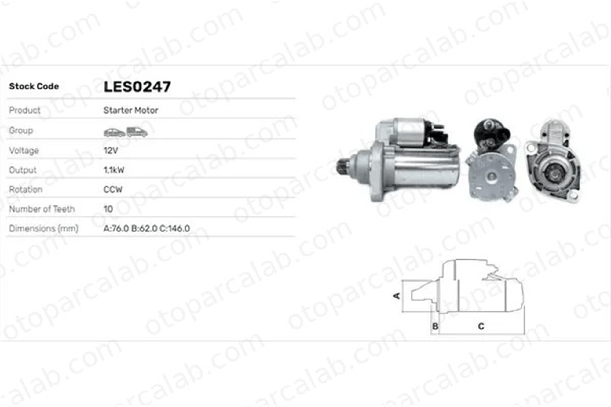 LUCAS ELEKTRIK LES0247 Marş Dinamosu VW TIGUAN SKODA OCTAVIA II Combi 2M911023G 02M911023G