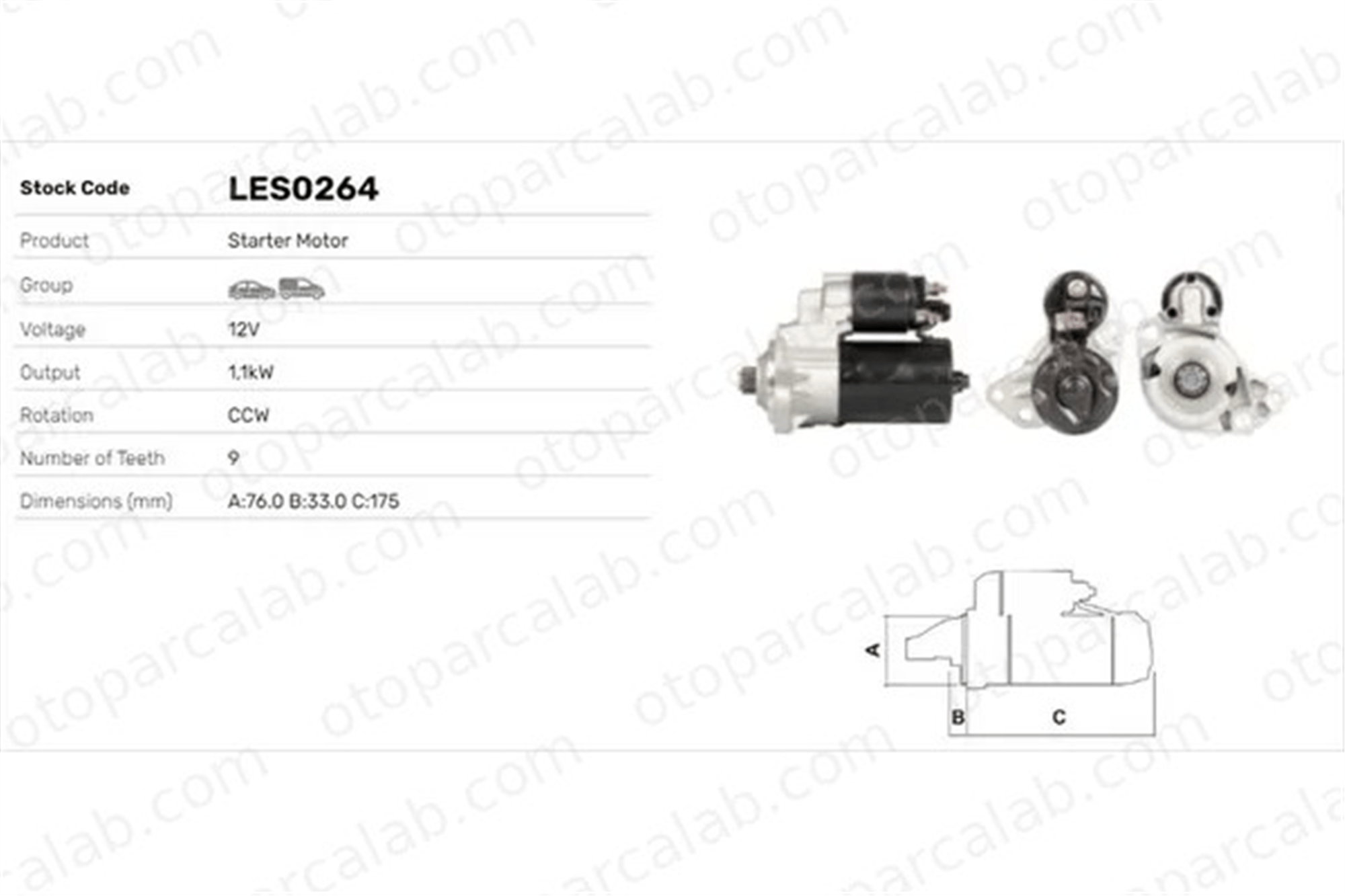 LUCAS ELEKTRIK LES0264 Marş Dinamosu VW GOLF II AUDI A3 20911023H 020911023H