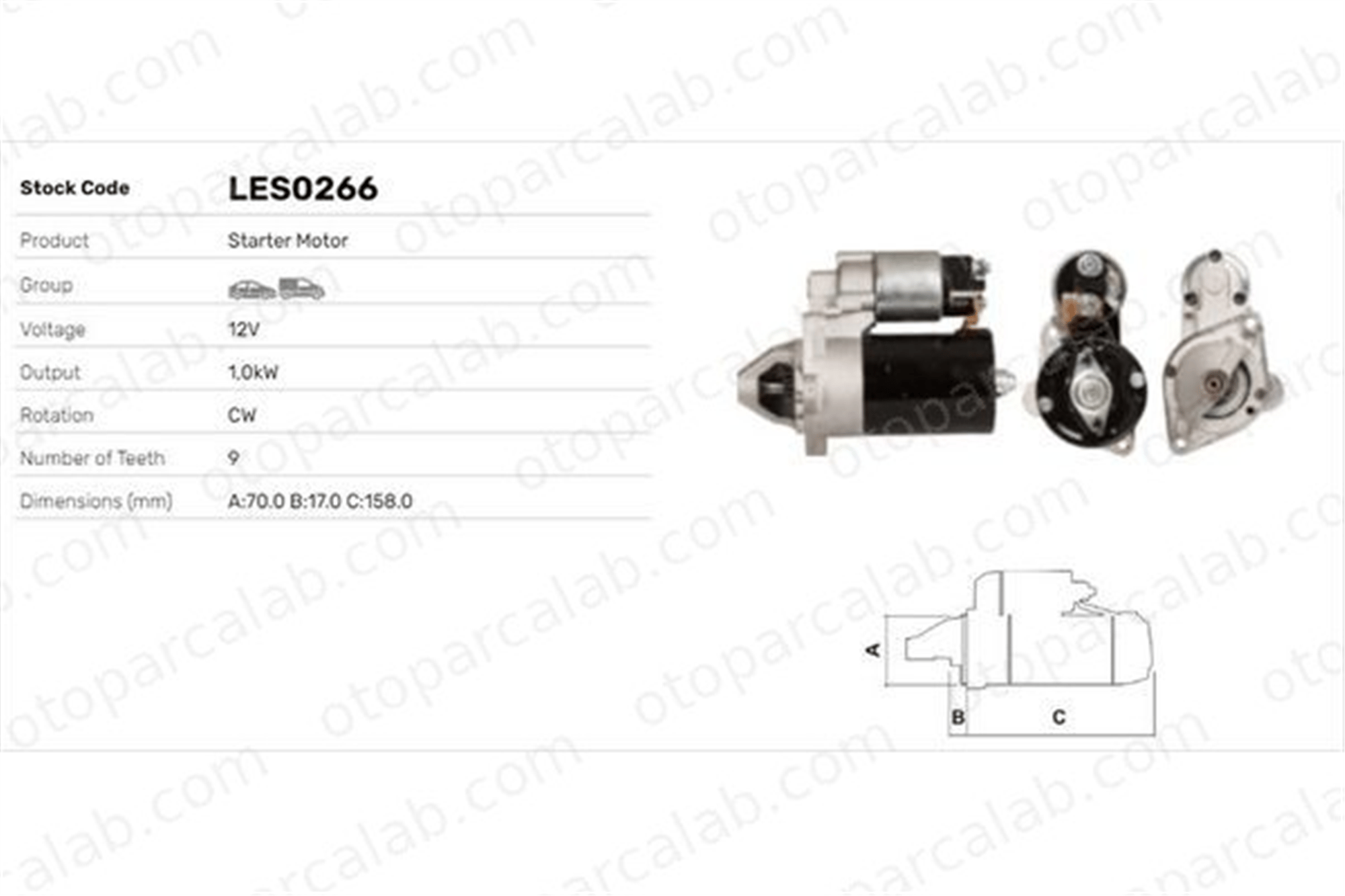 LUCAS ELEKTRIK LES0266 Marş Dinamosu SMART FORTWO Cabrio FORTWO Coupe 51513801 0051513801
