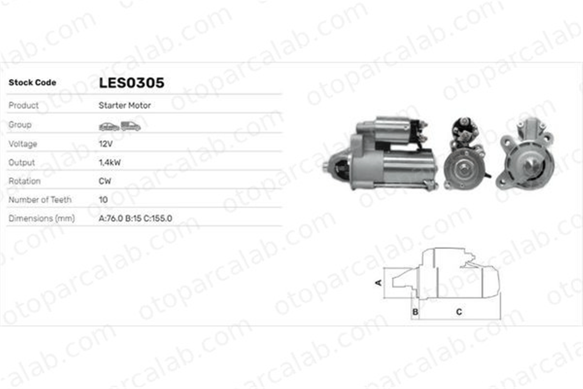 LUCAS ELEKTRIK LES0305 Marş Dinamosu FORD TOURNEO CONNECT TRANSIT CONNECT 2T1411000BC 1477973