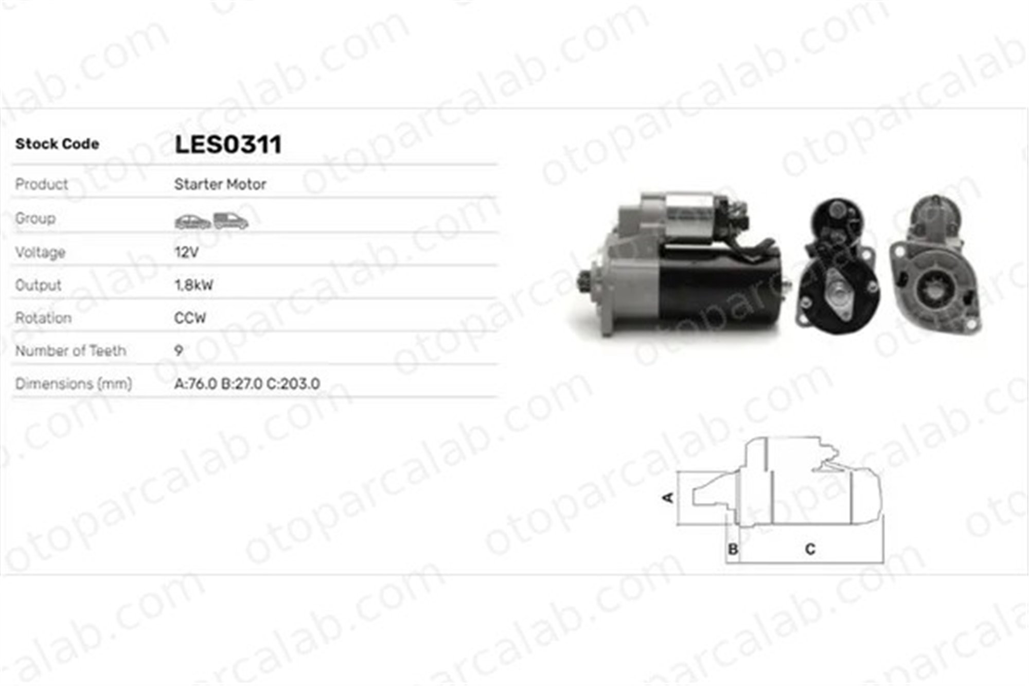 LUCAS ELEKTRIK LES0311 Marş Dinamosu VW GOLF III VENTO 441040092206 6U0911023A