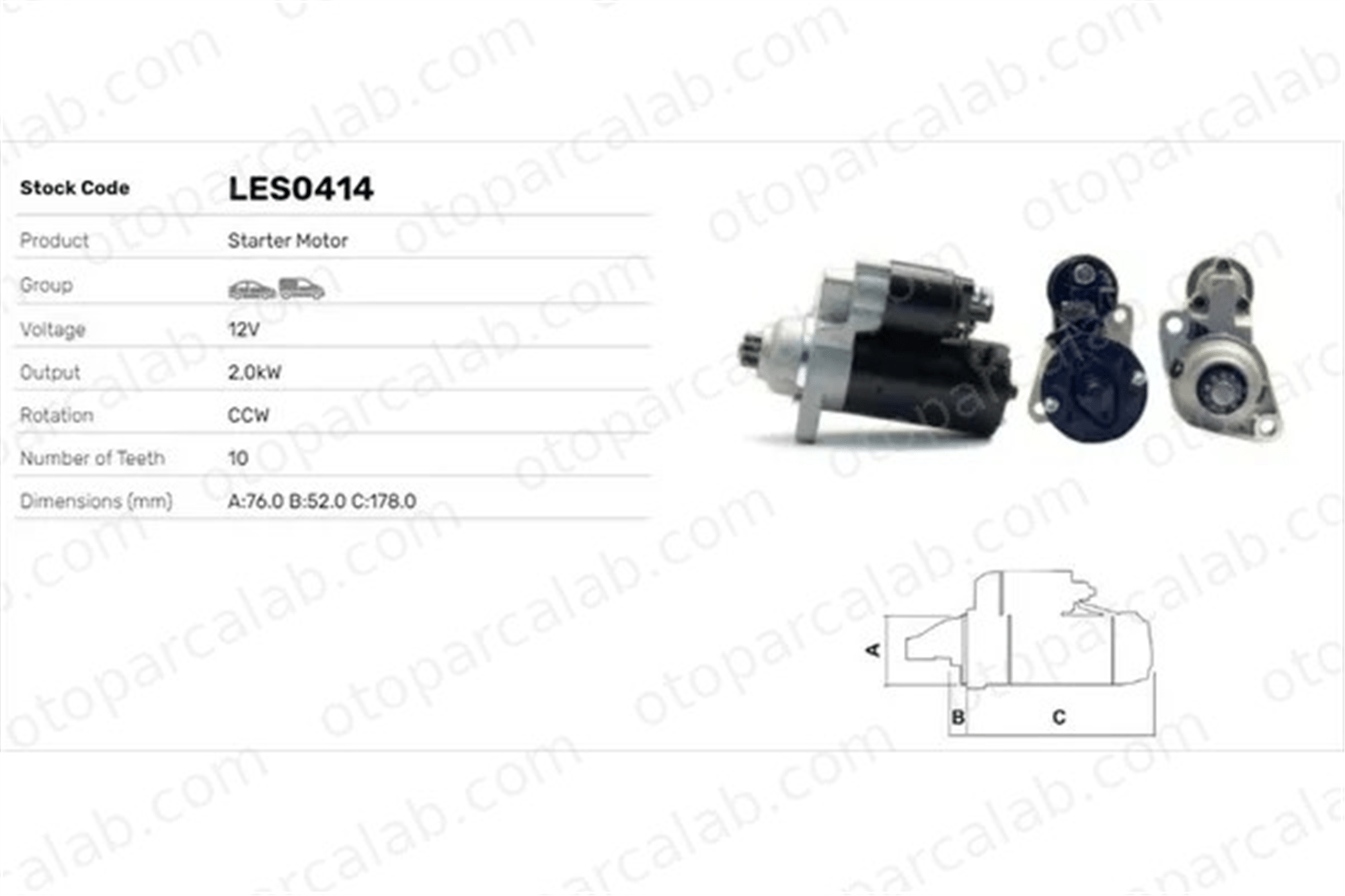 LUCAS ELEKTRIK LES0414 Marş Dinamosu SEAT CORDOBA SKODA FABIA I 2A911115F 02A911115F