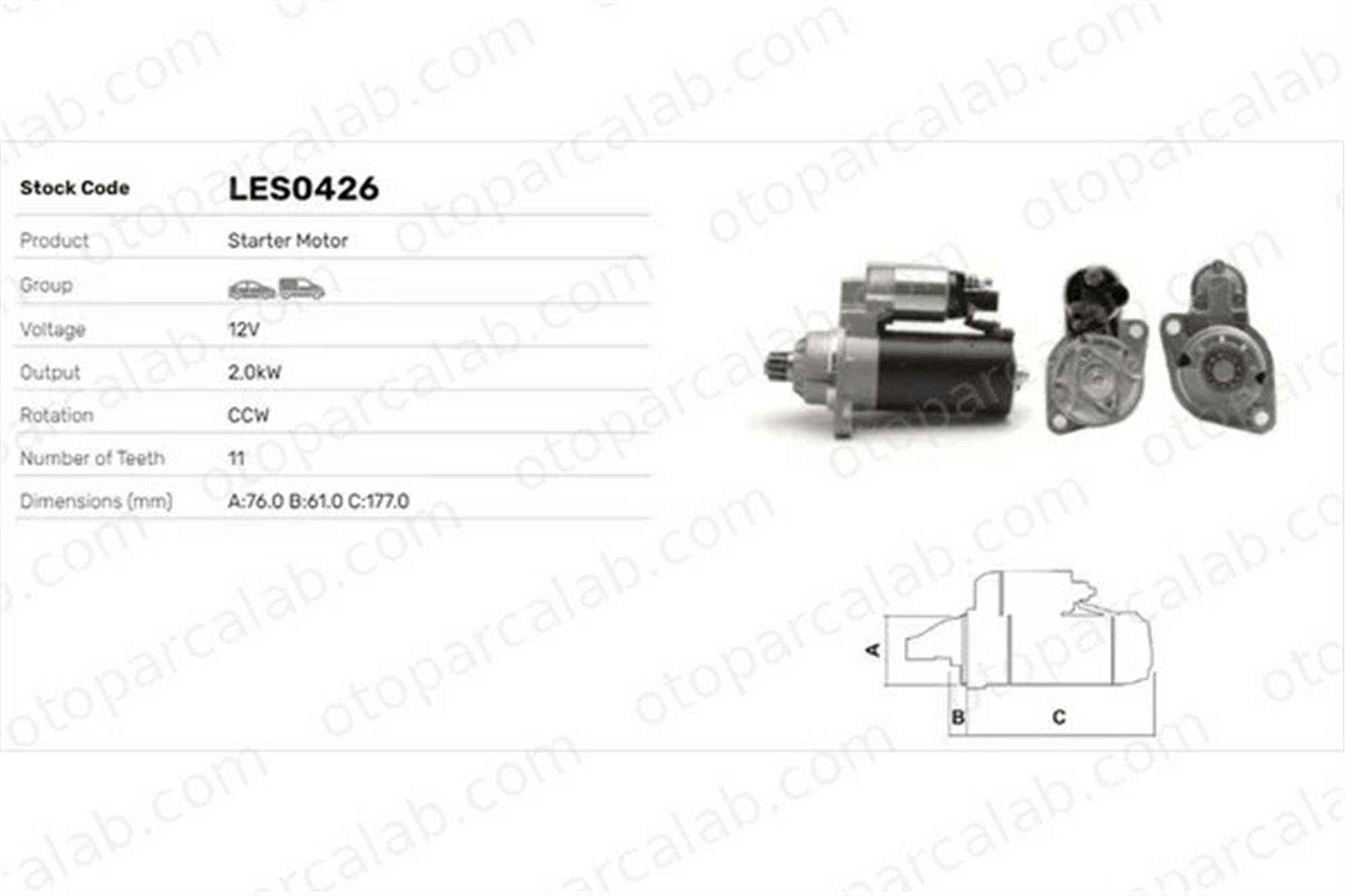 LUCAS ELEKTRIK LES0426 Marş Dinamosu VW TRANSPORTER T5 Minibüs/Otobüs SEAT LEON 2M911024 02M911024