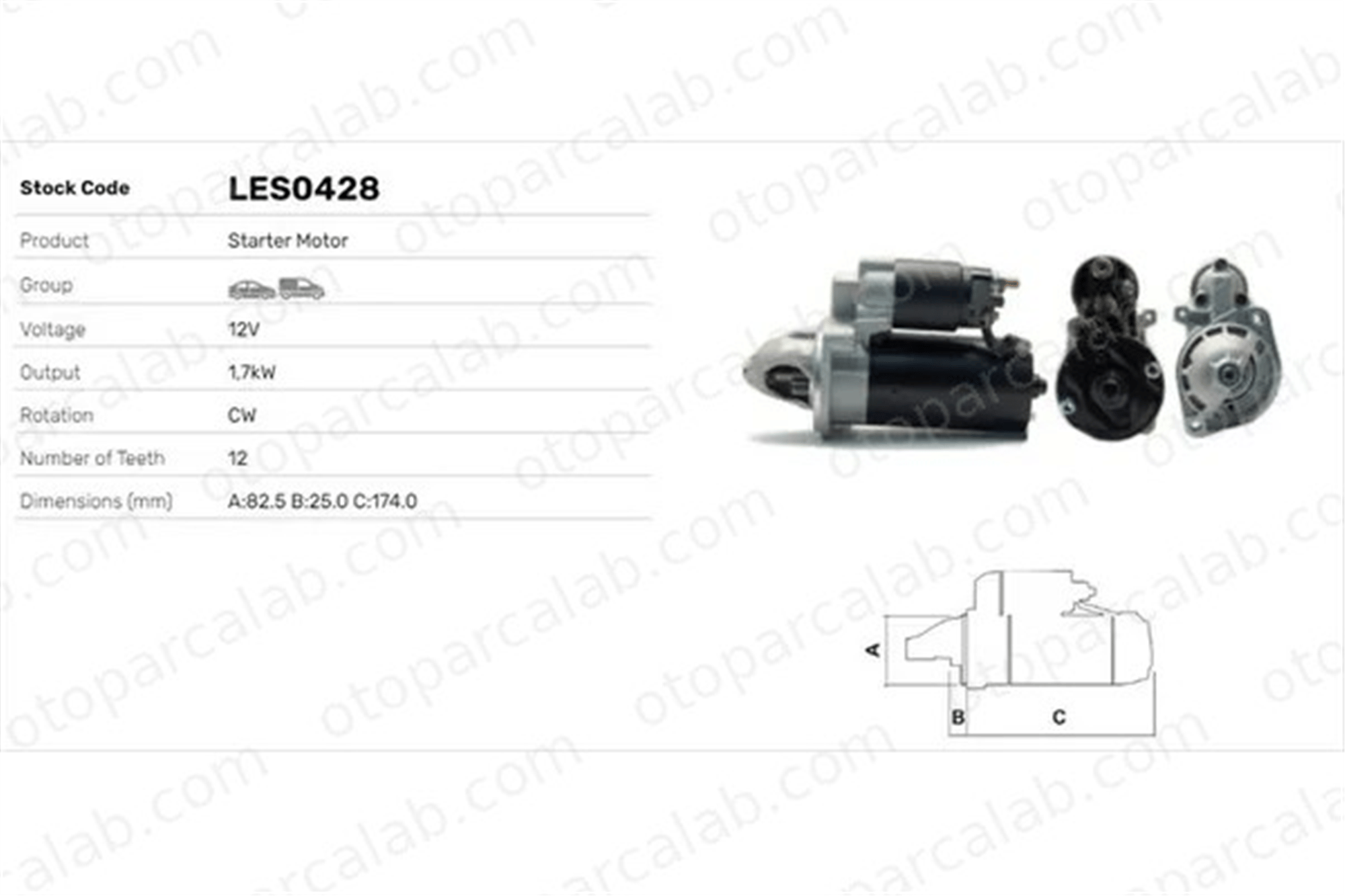 LUCAS ELEKTRIK LES0428 Marş Dinamosu MERCEDES-BENZ SPRINTER 3,5-t Platform şasi C-SERISI T-Model 61512501 0061512501