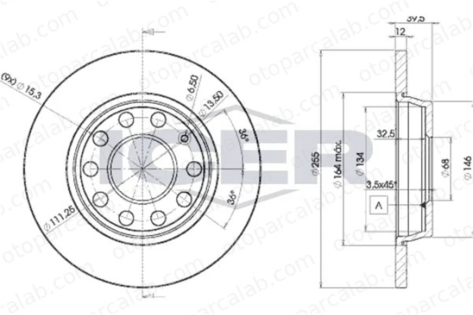 MAHER 03603 Fren Disk Ayna Arka Sağ ve Sol AUDI A4 B7 Avant A4 B7 8E0615601Q 8E0615601D