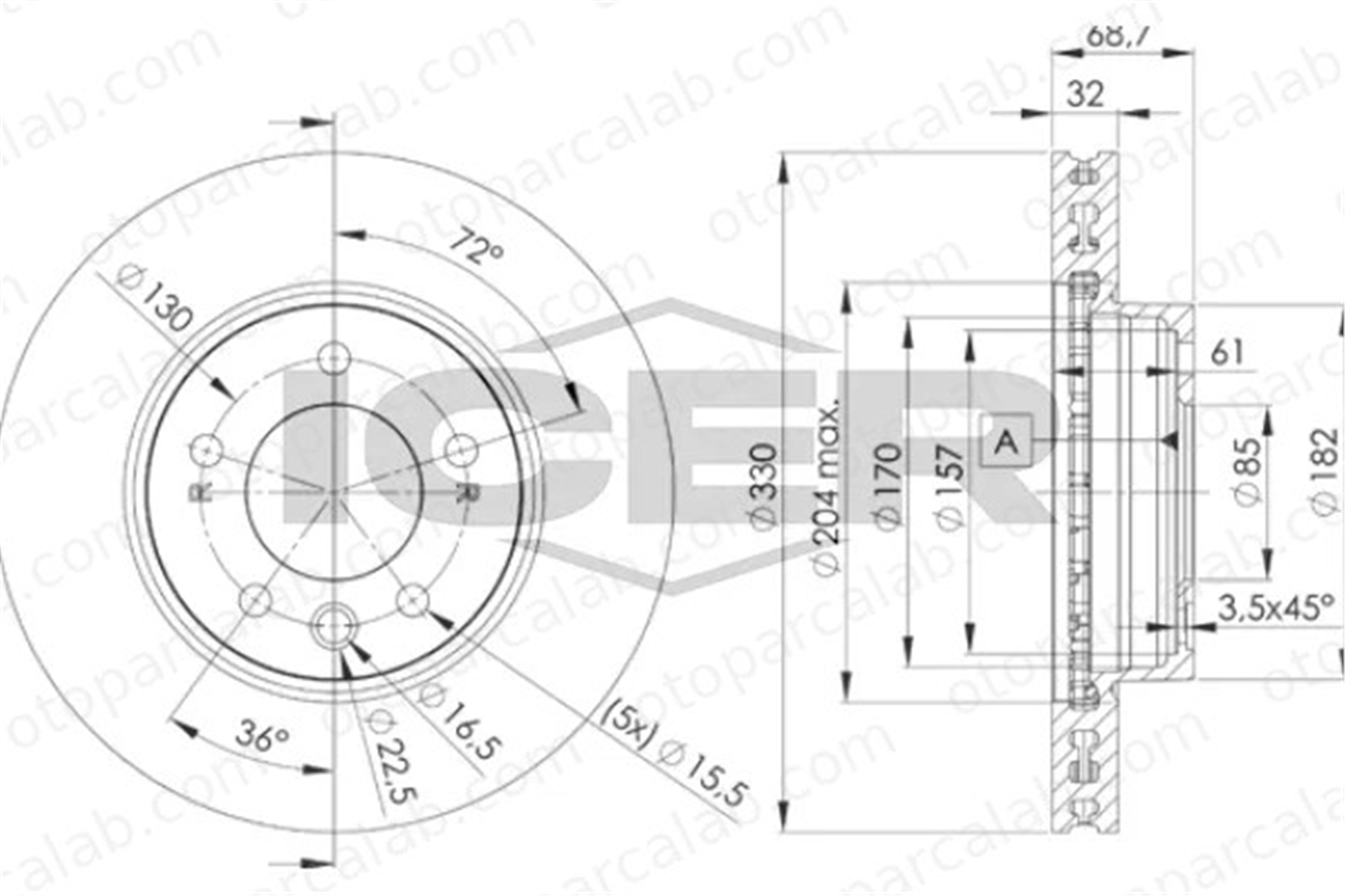 MAHER 03783 Fren Disk Ayna Ön Sağ VW TOUAREG PORSCHE CAYENNE 7L6615302D 95535140200