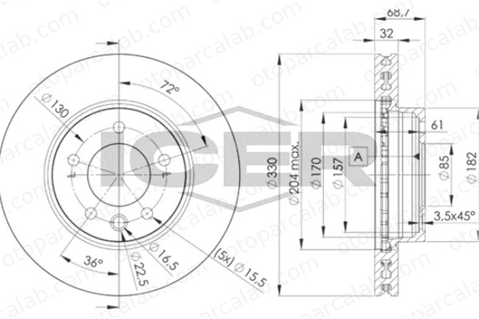 MAHER 03785 Fren Disk Ayna Ön Sol VW TOUAREG PORSCHE CAYENNE 7L6615301D 95535140100